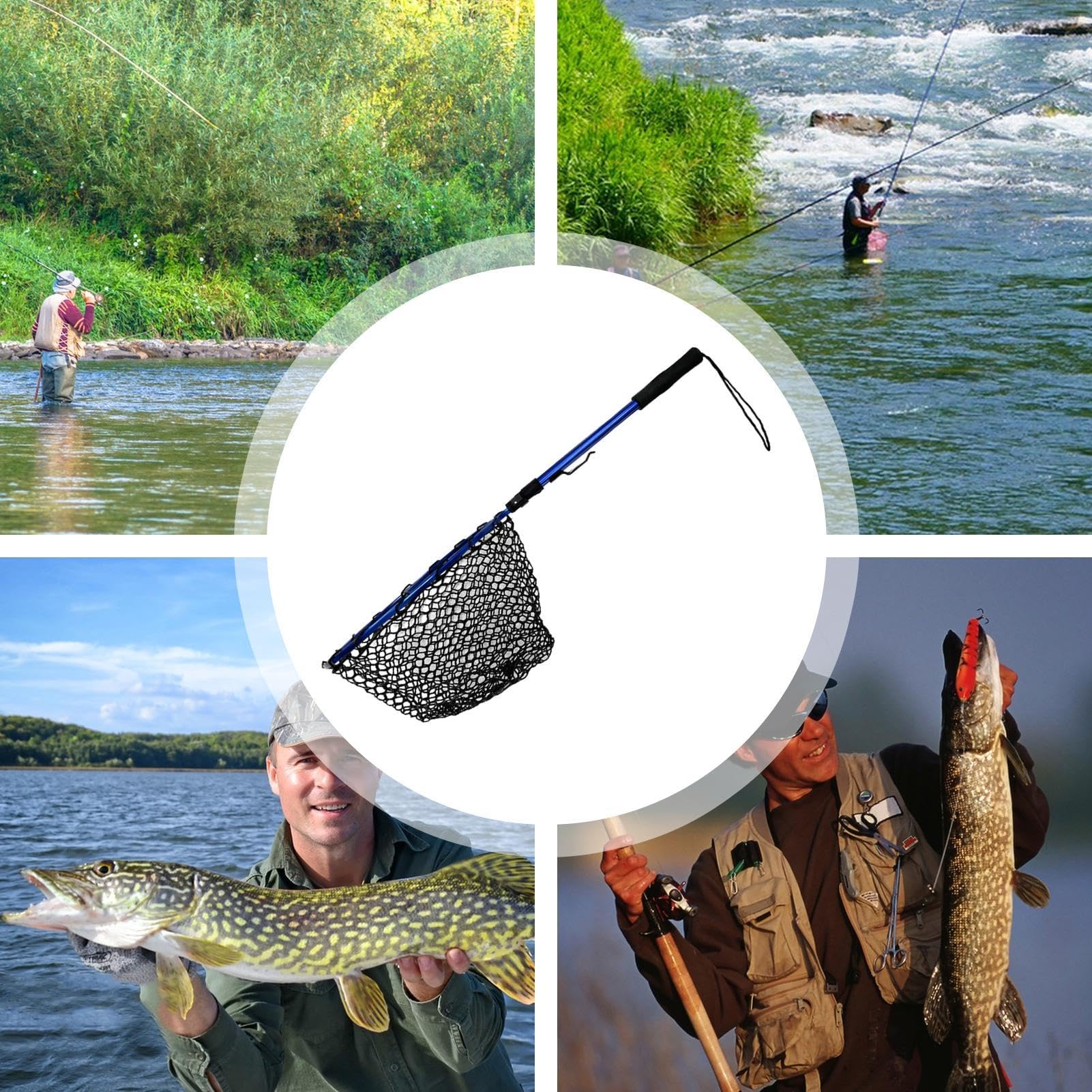 Red de pesca plegable con mango telescópico, gran red para pesca de agua salada y mar