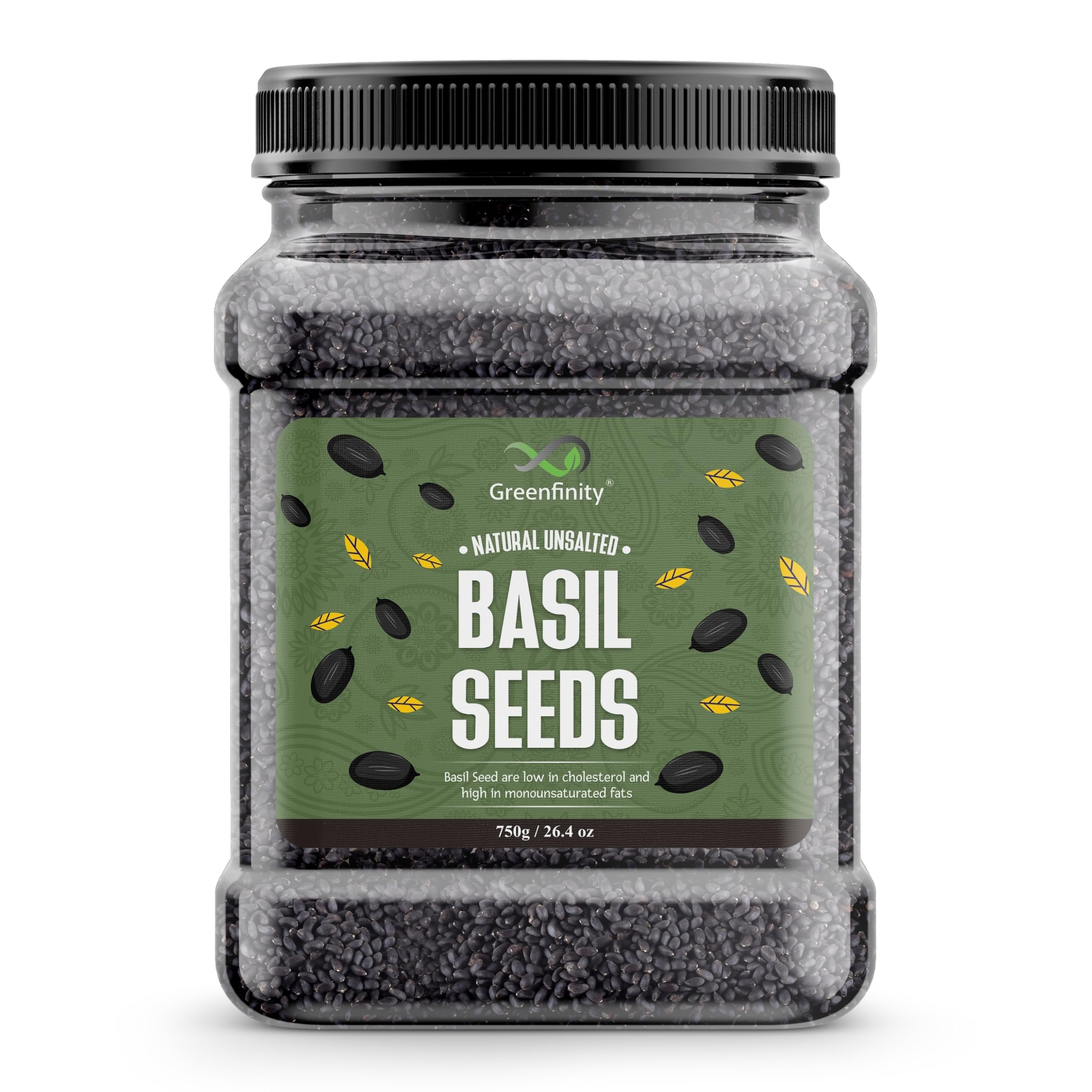 GreenFinity Basil Seeds 750g | Raw Sabja Seeds for Eating | Healthy Snacks | Jar Pack