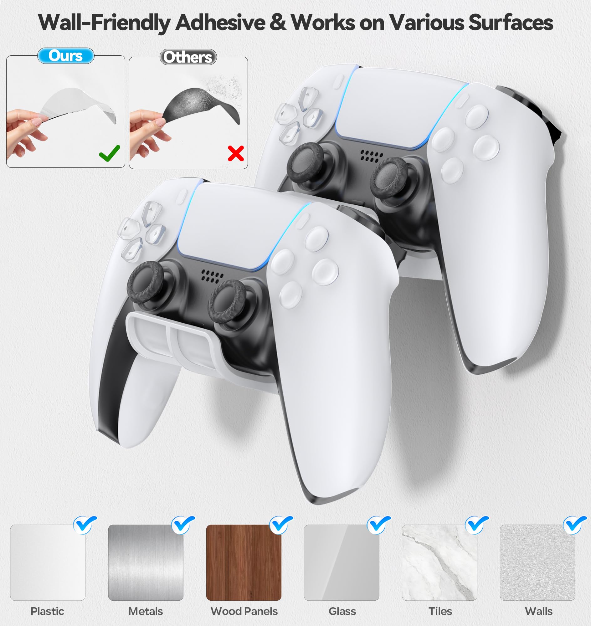 Soporte para Auriculares y Mando, Soporte Universal de Pared para Mandos Xbox/PS5/PS4/Nintendo Switch, Plegable Soporte 4 Mando y Cascos pared, Organiza Accesorios Gaming, Blanco, 2 Piezas
