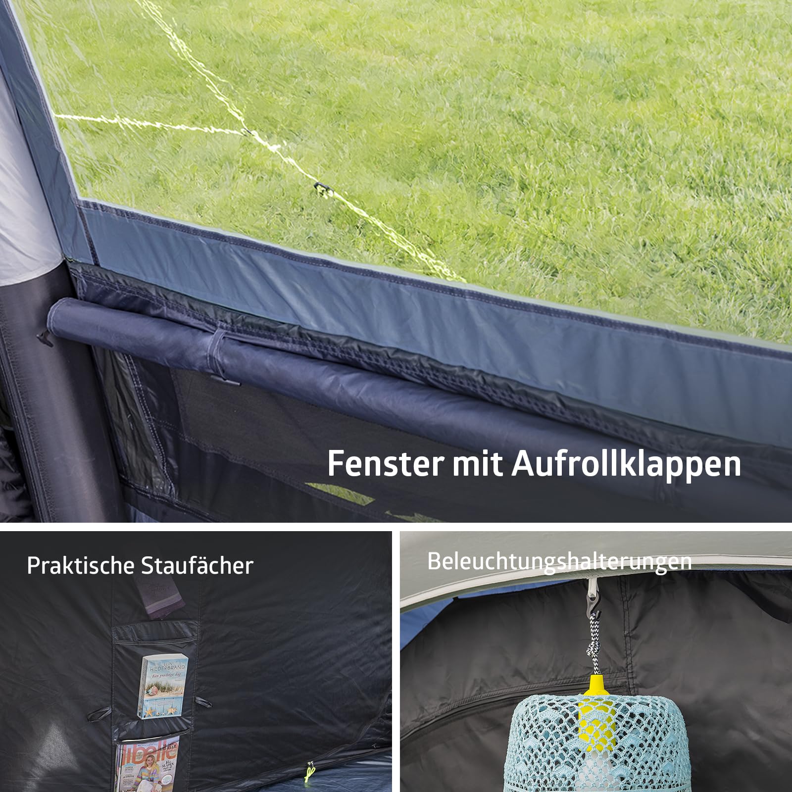 Campout Aufblasbares Tunnelzelt - Familienzelt - Luftzelt - Wasserdicht mit 5000 mm - Inklusive Pumpe, Bodenplane und vordach
