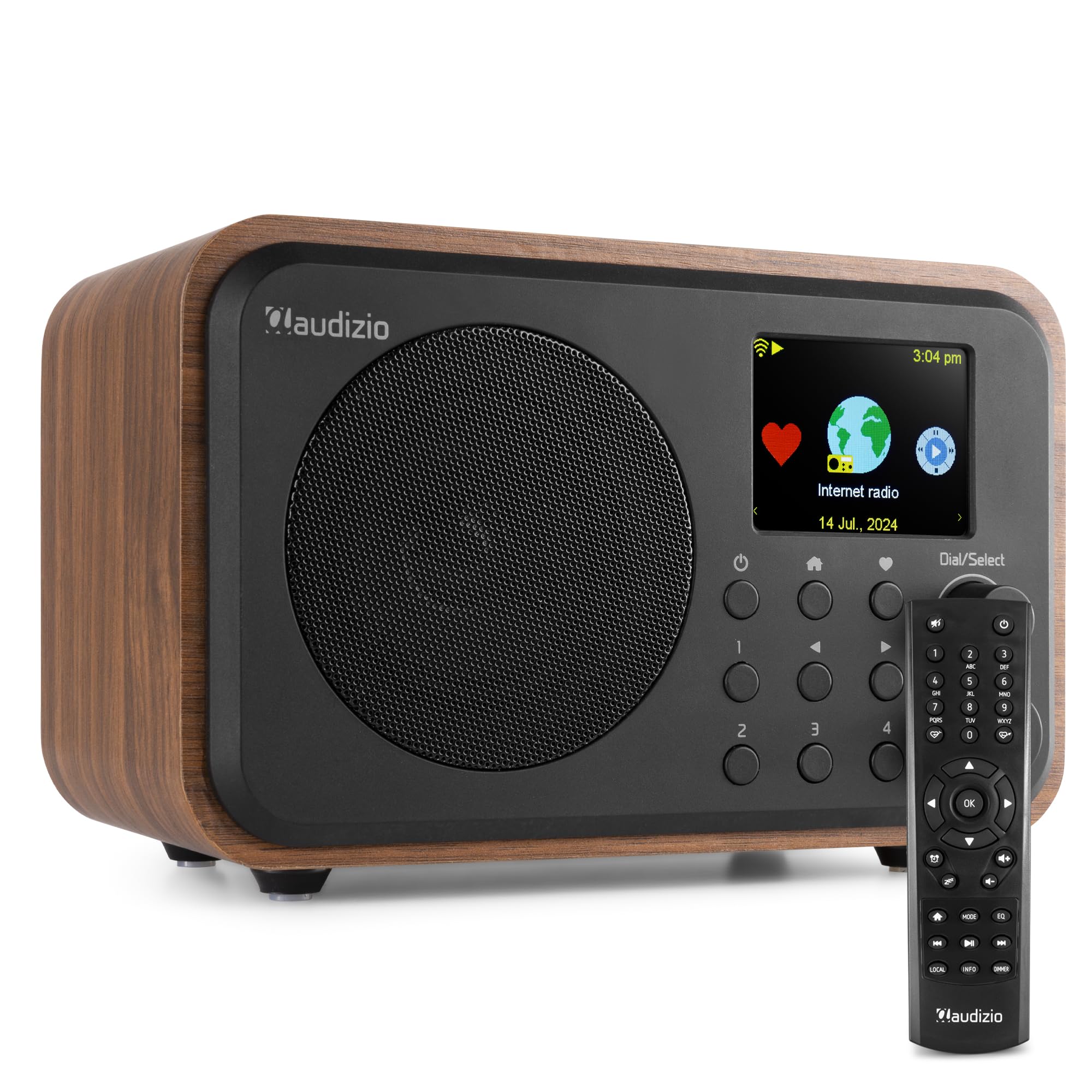 Audizio Vicenza - Radio digital DAB+/FM e Internet con Bluetooth 5.0, batería de 10h i pantalla a color, ideal para cocina, oficina o viajes, diseño compacto con WiFi integrado, acabado negro y madera