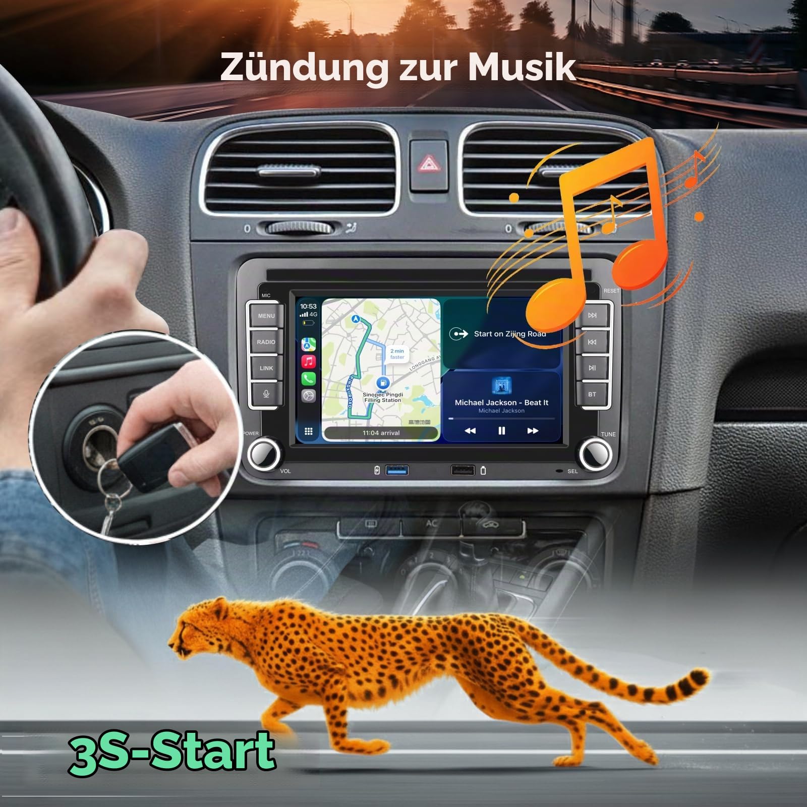 Autoradio Plug und Play Kompatibel für VW Golf 5 6 Passat Polo RCD330 mit kabelloses CarPlay Android Auto Bluetooth Radio mit Quadlock-Anschluss
