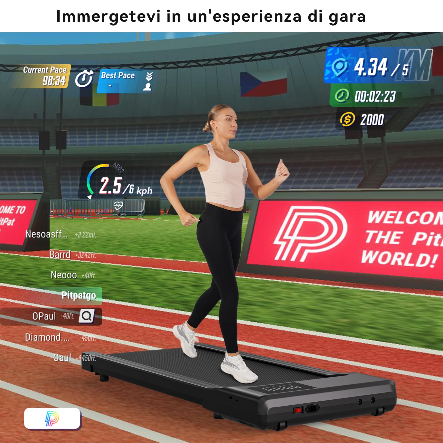 MJWW Tapis Roulant Elettrico con 6% Inclinazione, Tapis Roulant Salvaspazio, Velocità 6 km/h, Walking Pad 2,5HP, Controllo APP, Walking Pad 136 kg Corsi Professionali e Multigiocatore Online