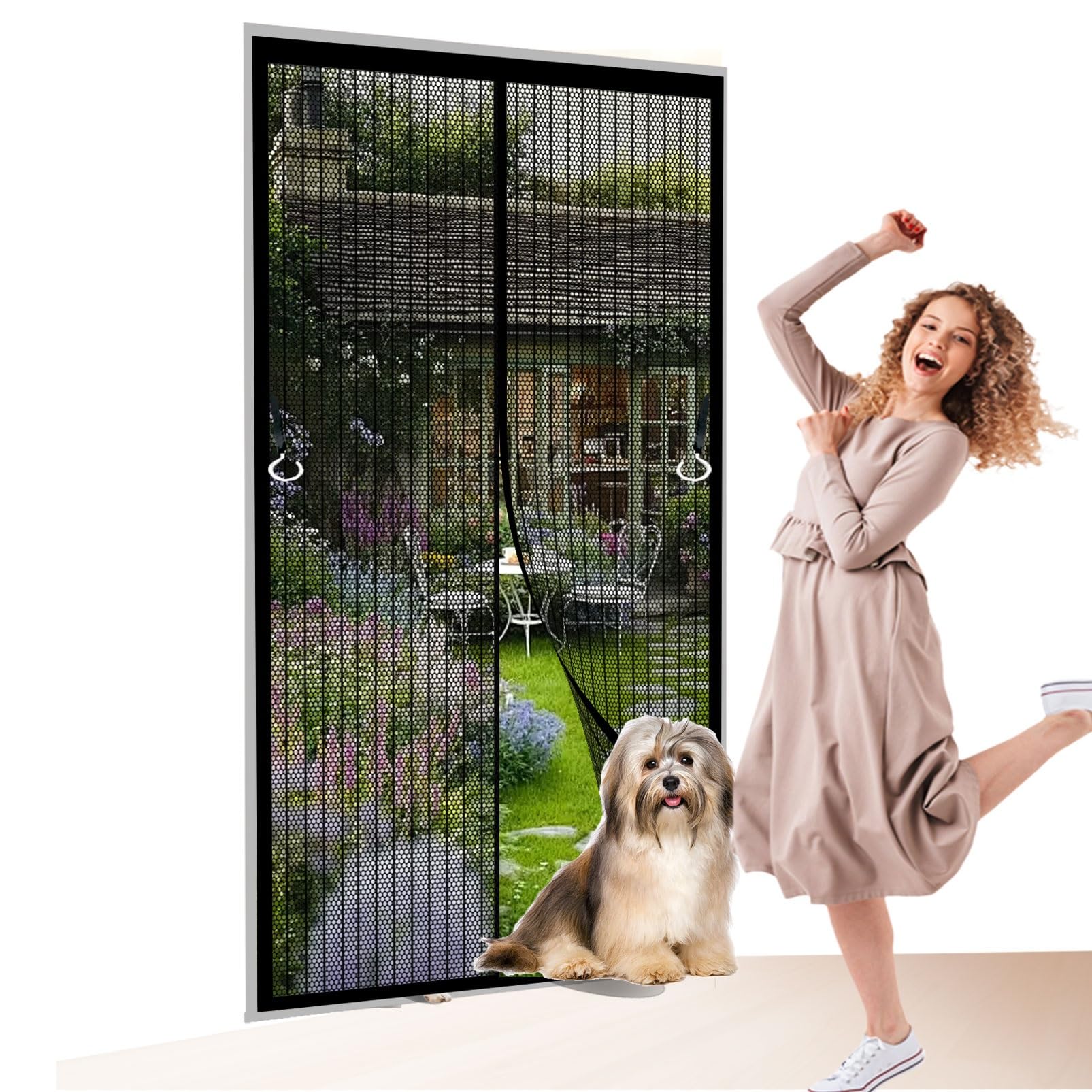 Mosquito Door Screen 88 x 235 cm Full Frame Magic Tape, Powerful Magnets Door Screen, Nets Patio Curtain No Drill Installation, Keep Bugs Out for Keeping Out Flies, Black