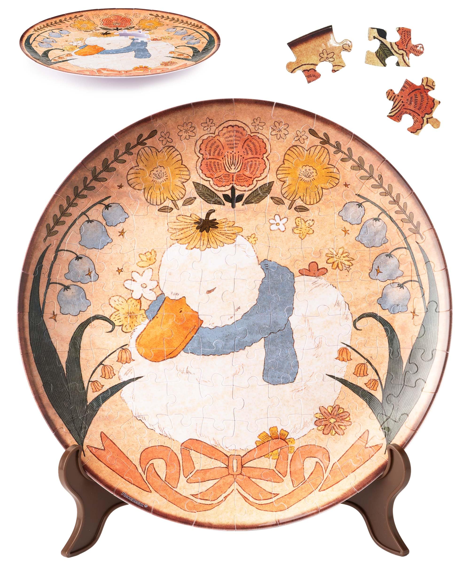 PieceRelax 3D Puzzle Plate 124 Pieces - Sleeping in Sunlit Garden – Jigsaw Puzzle for Adults, Decorative Plate with Durable Plastic Pieces, Ideal Gift for Home or Office Décor [PL1019]