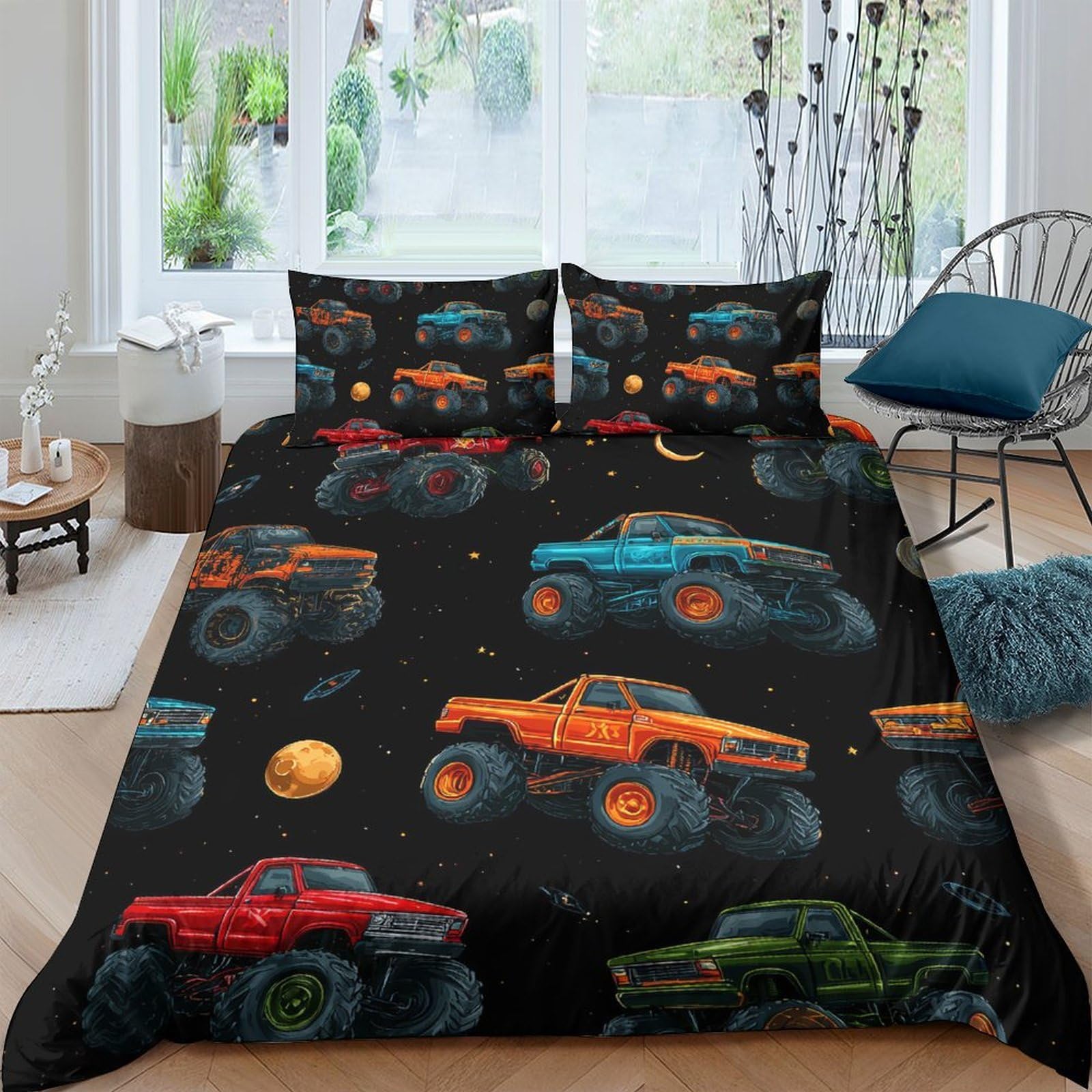 Ctjqhvkz Style-9 3D Printed Monster Truck Fitted Sheet Microfiber Soft Breathable Off Road Car Bed Cover For Bedroom Dorm Mattress Decor Single（135X200cm）