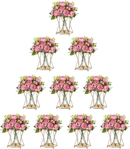 Nuptio 10 jarrón de vidrio para flores portavelas de pilar de vidrio para centros de mesa de boda fiesta de cumpleaños portavelas geométricos