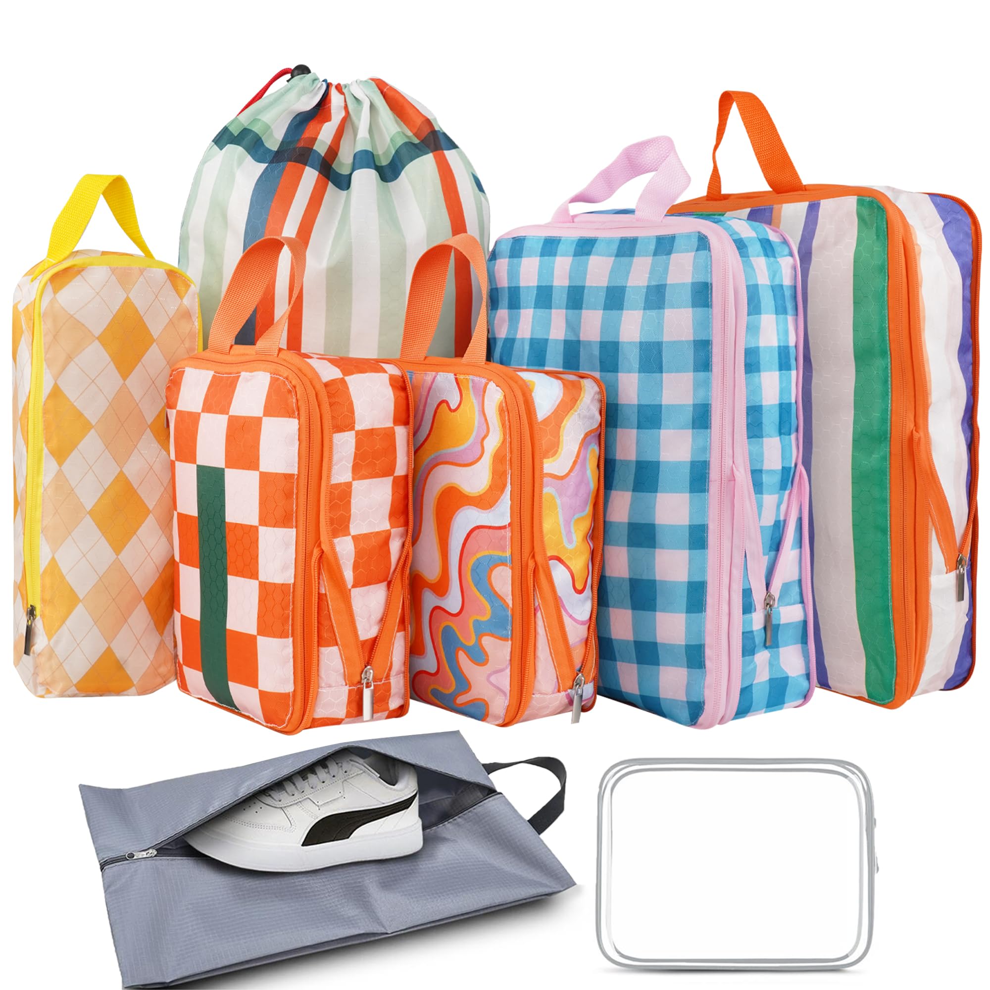 Xmzsdz 8 Pcs Compression Packing Cubes for Travel, Lightweight Waterproof Luggage Organizer Bags Set, Washable Packaging Cubes for Women Backpack