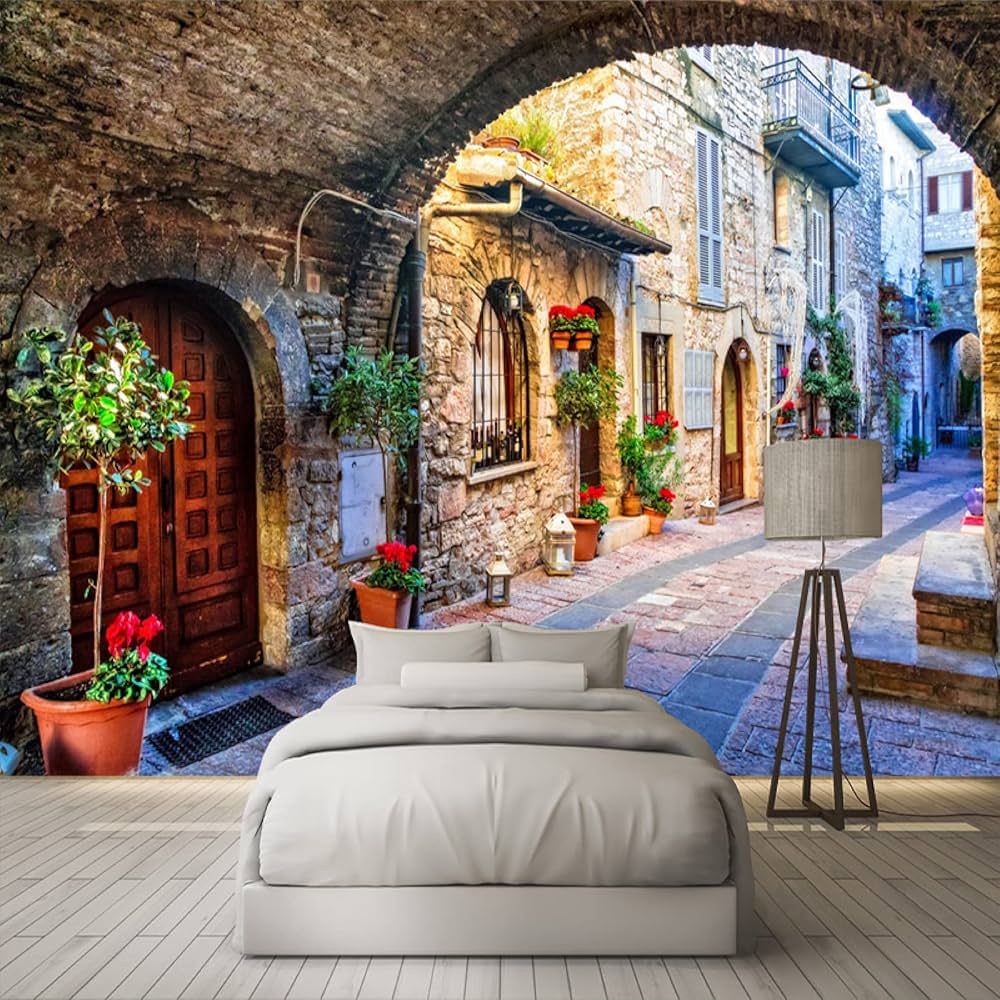 値下げ中　西洋アンティーク　壁飾り　壁画　立体 絵画　　レトロ　イタリア製 Amazon | 不織布壁紙カスタム写真壁壁画3Dイタリアの町のストリート