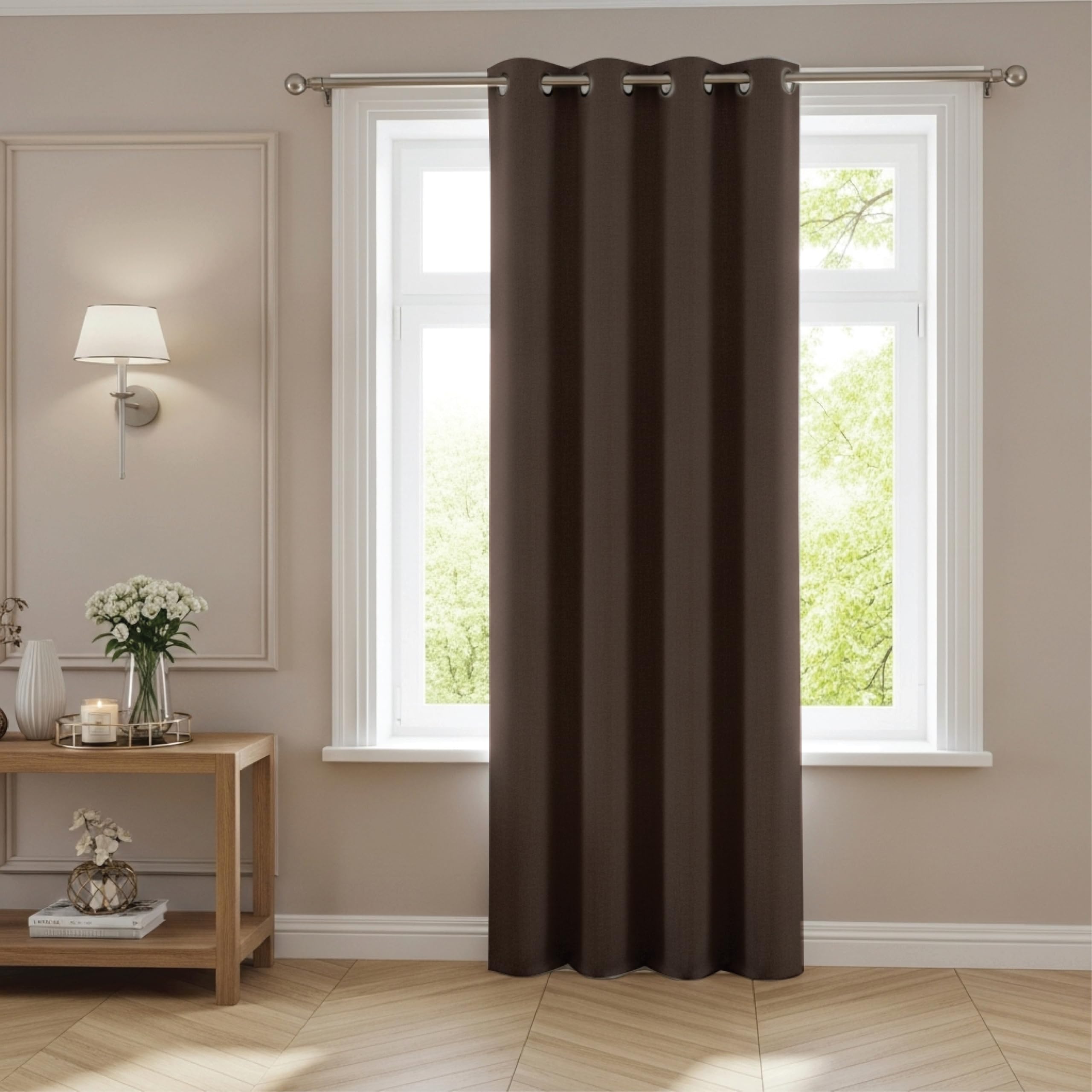 funky gadgets Blackout Curtains for Bedroom 90 Inch Drop Thermal Insulated Eyelet Curtains & Drapes Black Out Curtain for Kitchen, Living Room 1 Panel (66x90 Inch Brown) — image 1