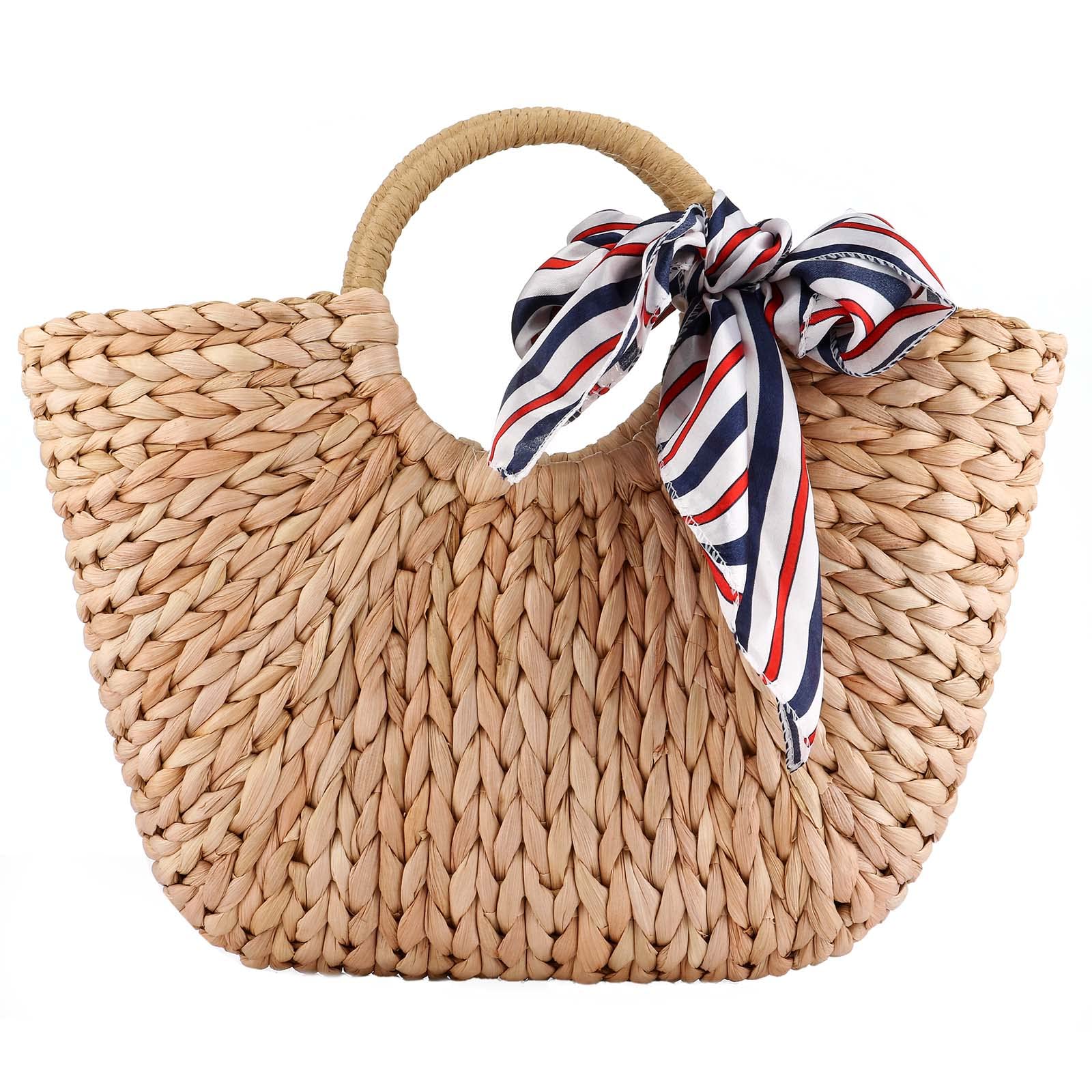 YYWSummer Rattan Bag for Women Straw Hand-woven Top-handle Handbag Beach Sea Straw Rattan Tote Clutch Bags