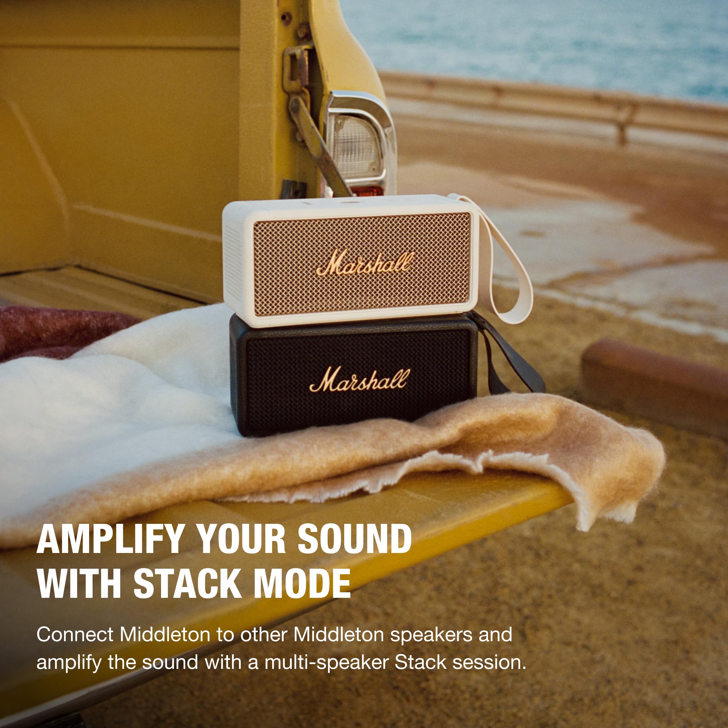 Marshall Middleton Altoparlante Bluetooth portatile senza fili - 20+ ore di riproduzione portatile - Impermeabile IP67 - Nero & Ottone