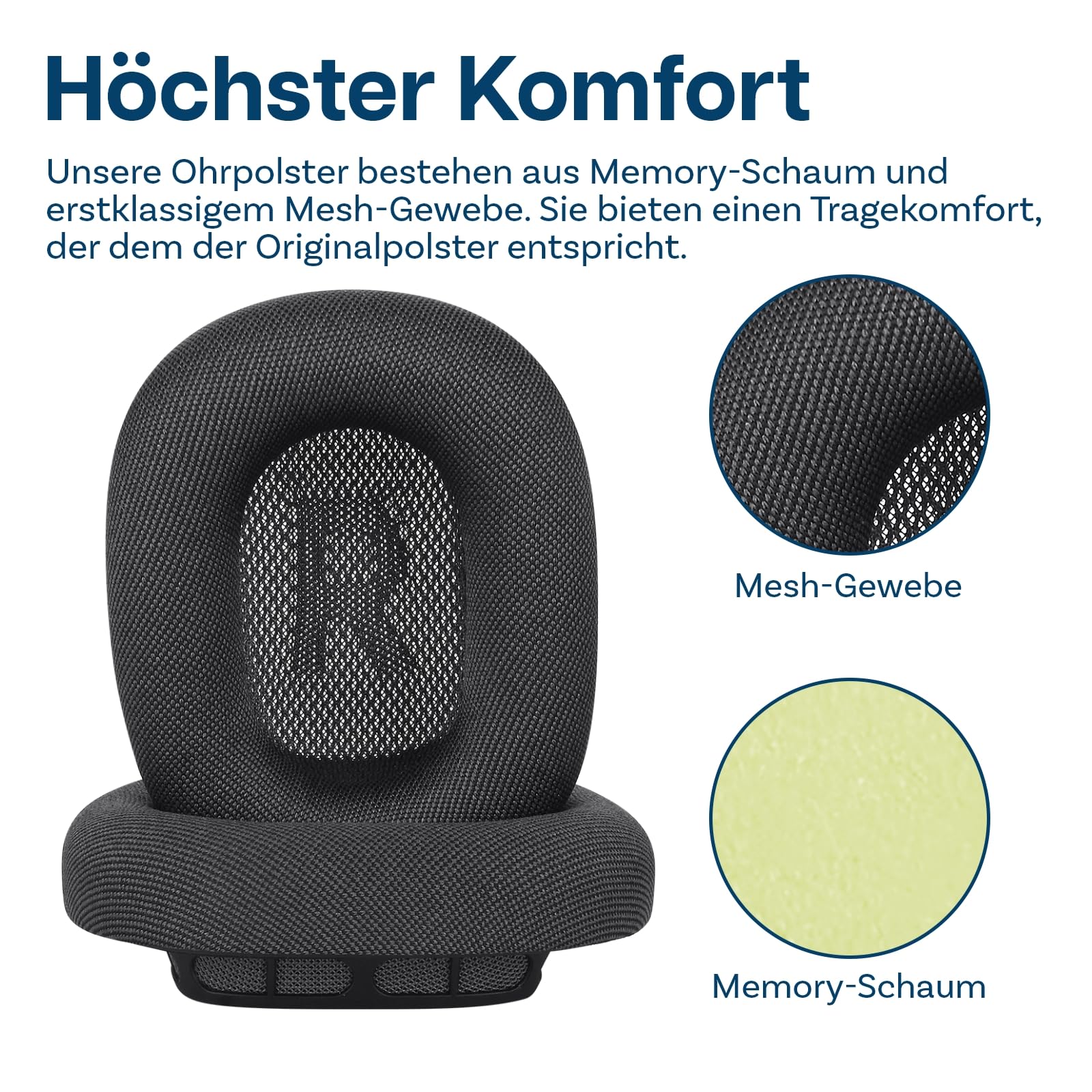 Ersatz Ohrpolster für AirPods Max Kopfhörer von MMOBIEL - Mesh Gewebe Kopfhörer Ohrpolster – Ersatzpolster – Grau