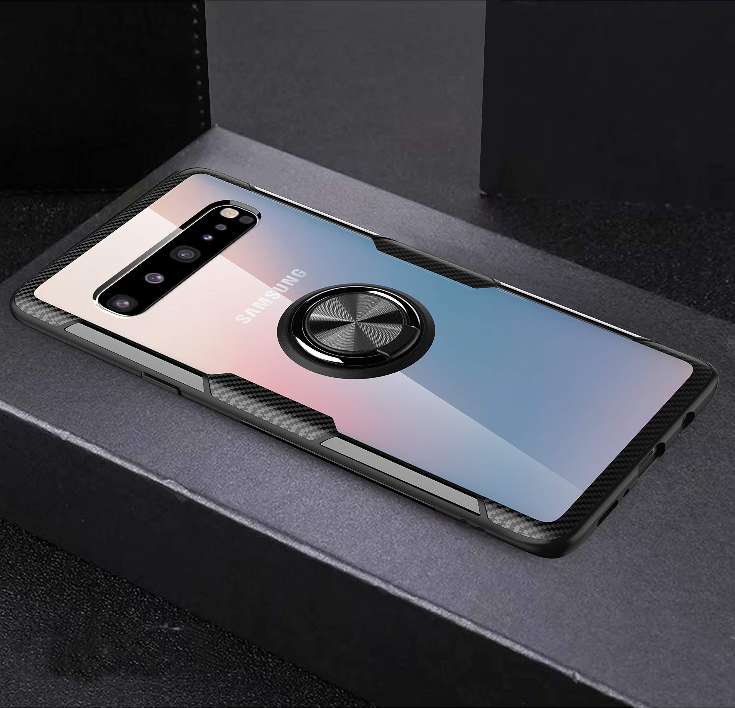 SORAKA Clear Case for Samsung Galaxy S10 5G with Ring Holder,Slim Fit Case Transparent Hard PC Cover Samsung Galaxy S10 5G Case with Metal Plate for Magnetic Car Phone Holder
