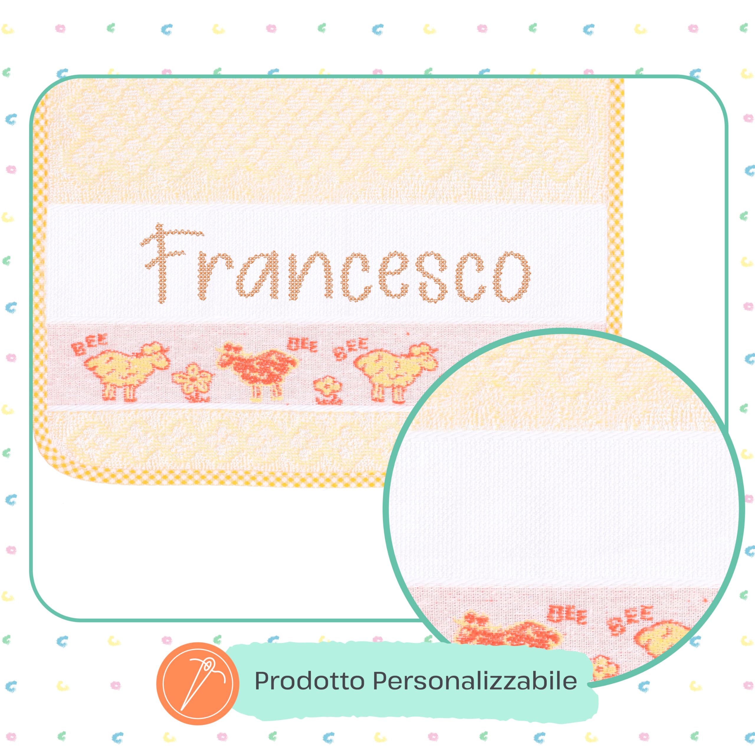 Bavaglini Asilo Elastico Spugna Cotone Tela Aida Ricamare Made in Italy Assorbenti Personalizzabili