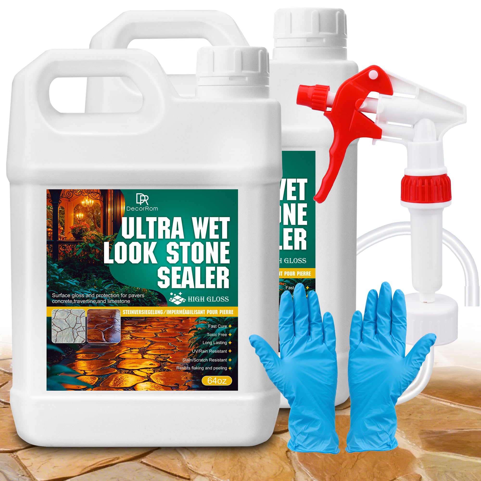 Wet Look Stone Sealer - 4L Concrete Sealer & Paver Sealer with High Gloss Finish, Stain Proof, Water Resistant & Long-Lasting Durable Protection for Driveways, Slate, Sandstone, Travertine