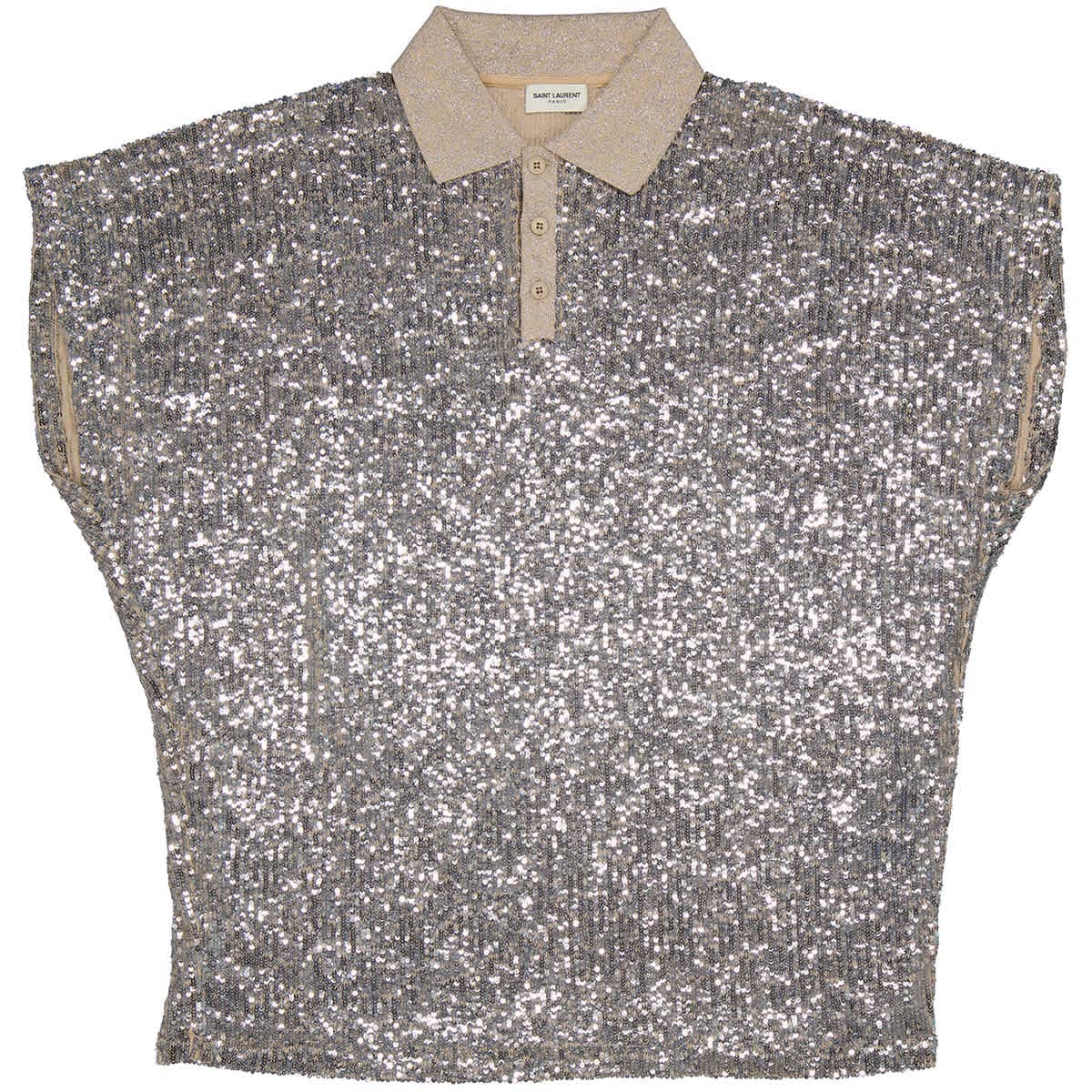 Saint Laurent All-over Sequined Boxy Polo Shirt, Brand Size Small