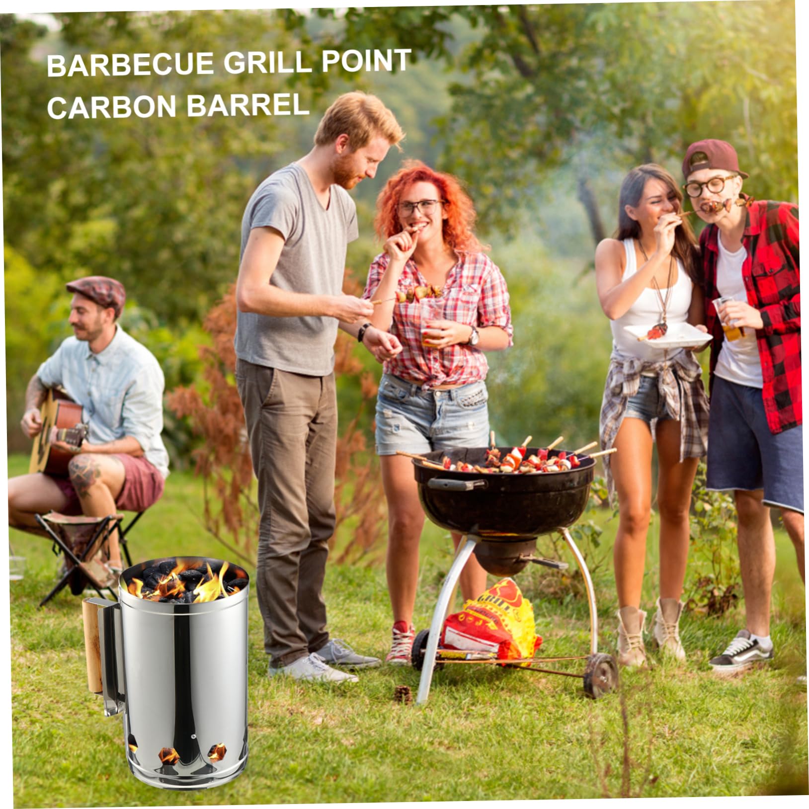 Abaodam Ciminiera per Accensione Barbecue in Ferro Zincato Pannello Isolante in Legno Resistente al Calore, Avvia Carbone Rapidamente per Barbecue e Campeggi