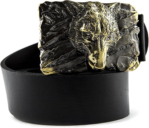 Miniatura 2 de Casual leather belt with buckle Fenrir Wolf, Handmade Old Norse Scandinavian viking mithology werewolf solid brass belt buckle on leather belt