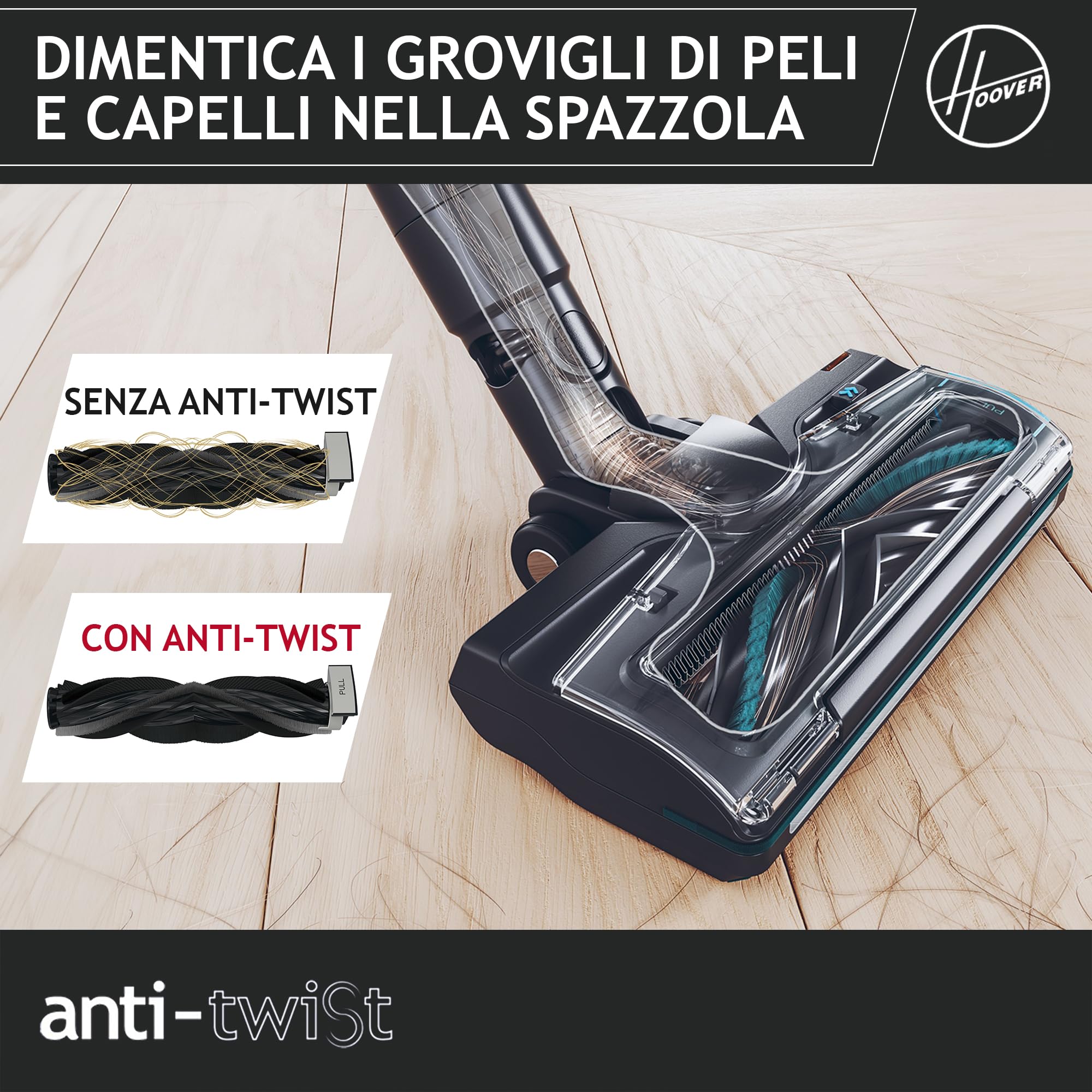 Hoover HF2 Aspirapolvere senza fili Ultraleggero, Tecnologia di compattazione polvere, Spazzola Multisuperficie Anti Groviglio, Luci LED, KIT accessori per una pulizia completa [HF2Z10H]