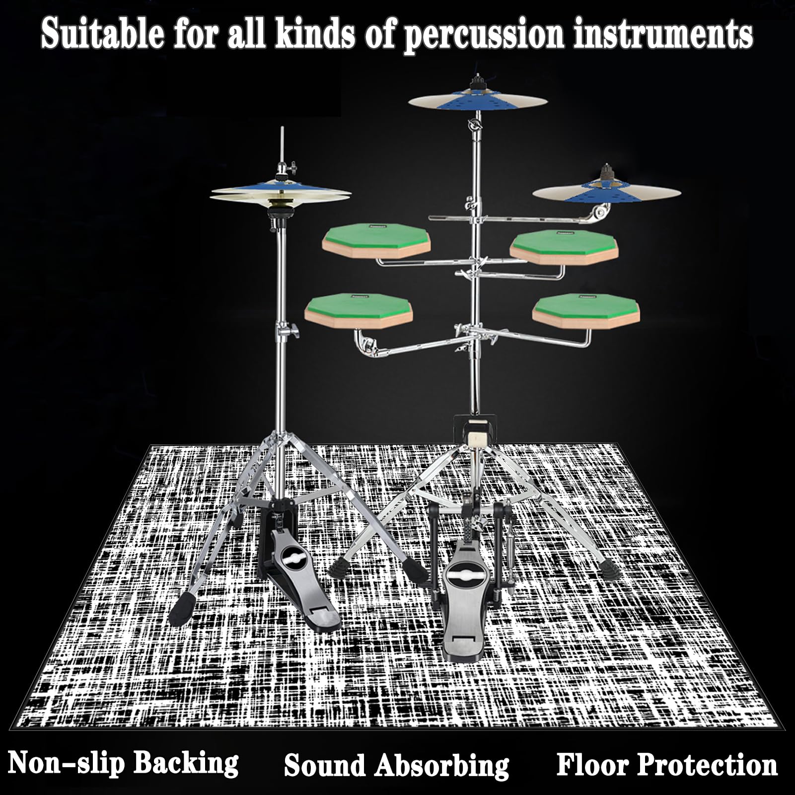 Mata bębnowa Drum Dźwiękoszczelny dywan, profesjonalny dywanik do perkusji i instrumentów perkusyjnych, 130 x 100 cm mata na baterie, mata bębnowa