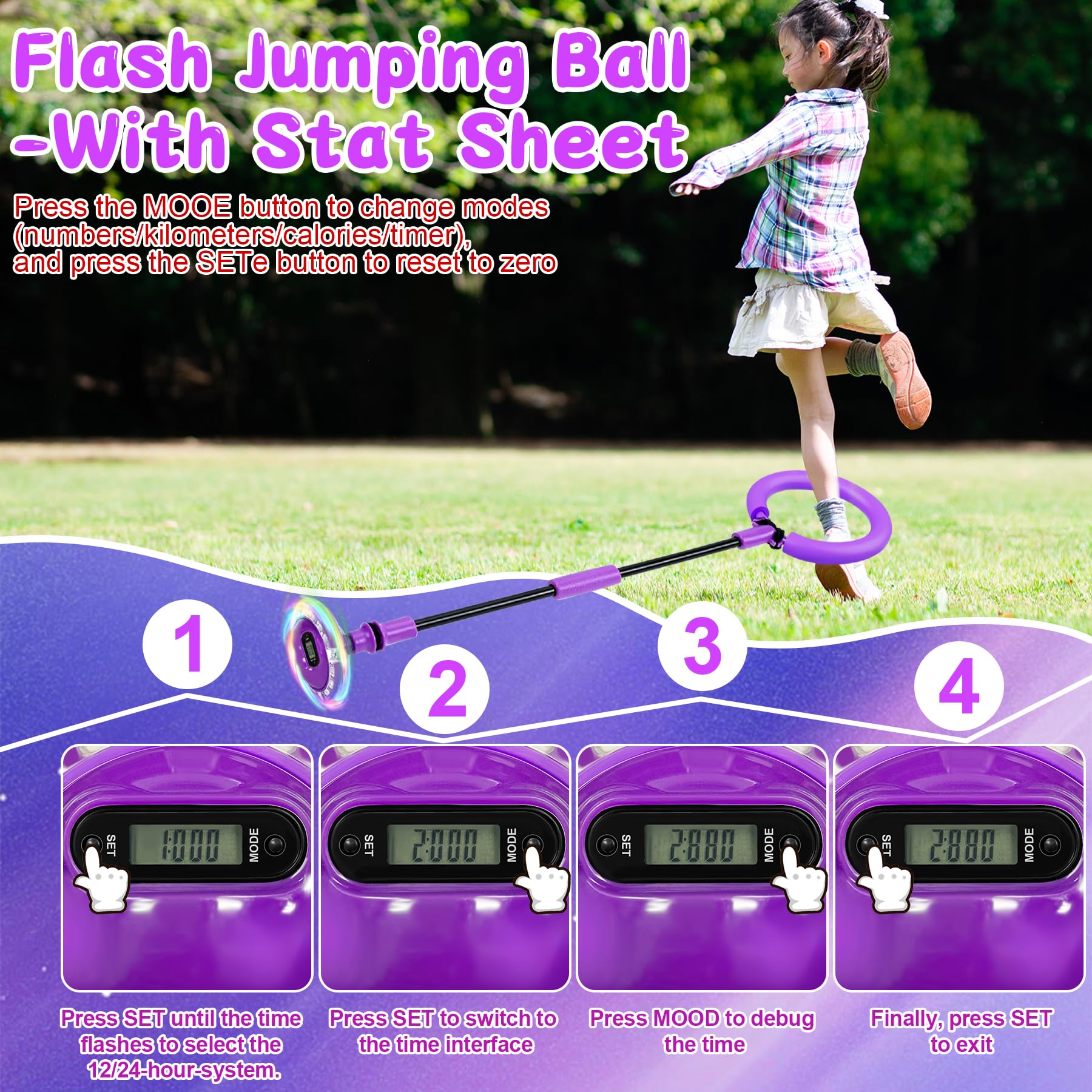 Cheville Skip Ball Avec Compteur Et Flash LED - Anneau Sautant Pliable Violet - Jouet Sportif Coordination 6-12 Ans - Cadeau Actif Pour Filles