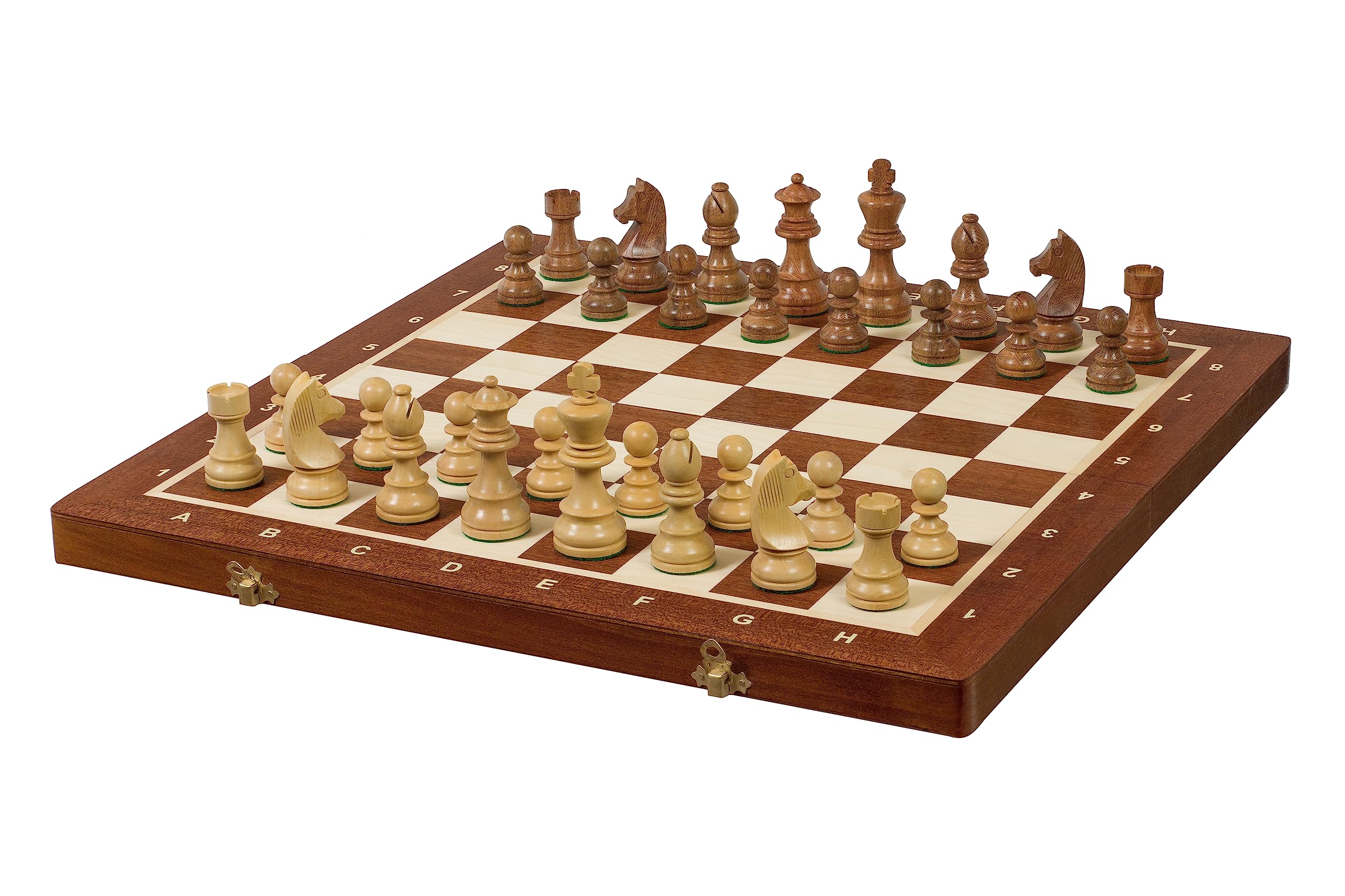Sunrise Chess & Games | Szachy turniejowe German Staunton Gold | Rozmiar nr 5 | Figury indyjskie German 3,5 cala Acacia | Trwałość | Figury z podwójnym obciążeniem