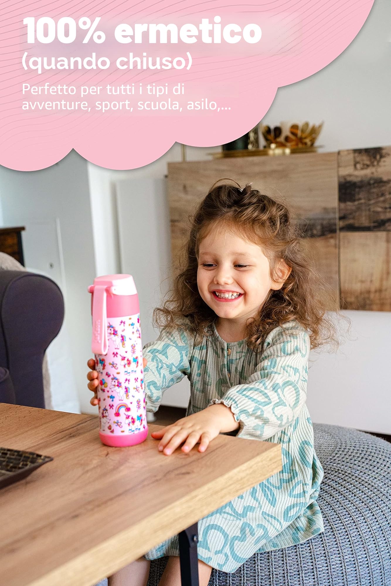 JARLSON® Borraccia Termica Bambini 500ml MALI [SENZA BPA e FTALATI] - Bottiglia Acciaio Inox - Termos per Acqua per Bambino e Bambina - Mantiene Freddo - Ideale per Scuola, Sport e Viaggi (Unicorno 1)
