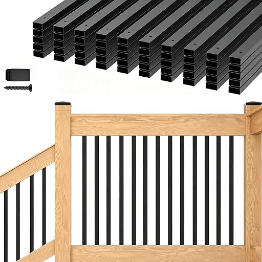 HZIU 51 Pack 32.25 Inch Heavy Duty Iron Deck Balusters, Black Rustproof Deck Railing Spindles with Screws, Cuttable Hollow Rectangle Deck Balusters for Stairs, Porch & Outdoor Railings