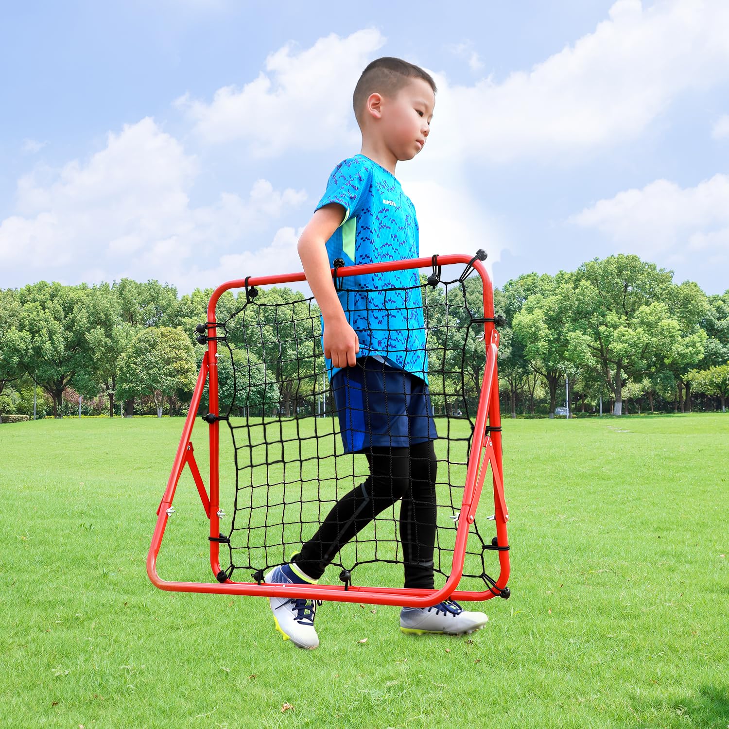 Adjustable Football Rebound Net 62x62cm Dual-Angle Soccer Trainer with Steel Frame | Portable Folding Rebounder for Passing & Shooting Practice | Outdoor Sports Equipment Child Youth