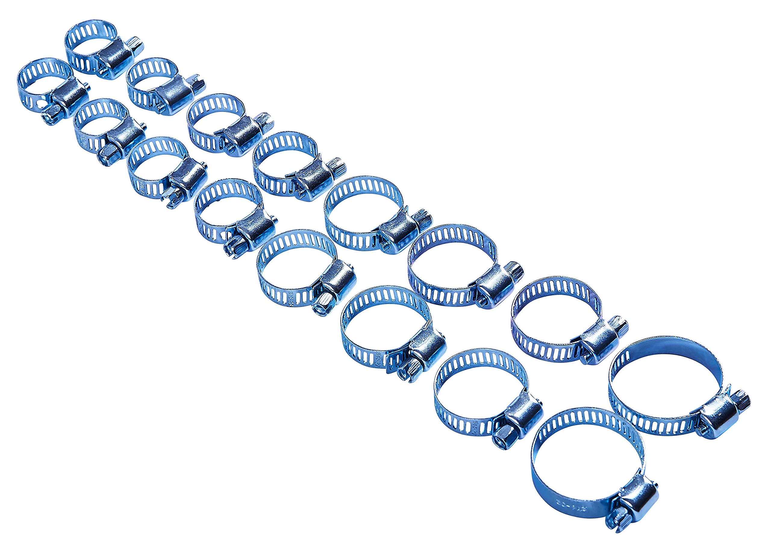 Amtech – 16pc Hose Clip Set, Zinc-Plated Worm-Drive Pipe Clamps (13–32mm) for Leak-Free Garden Hose, Plumbing, Automotive & DIY Securing Tasks
