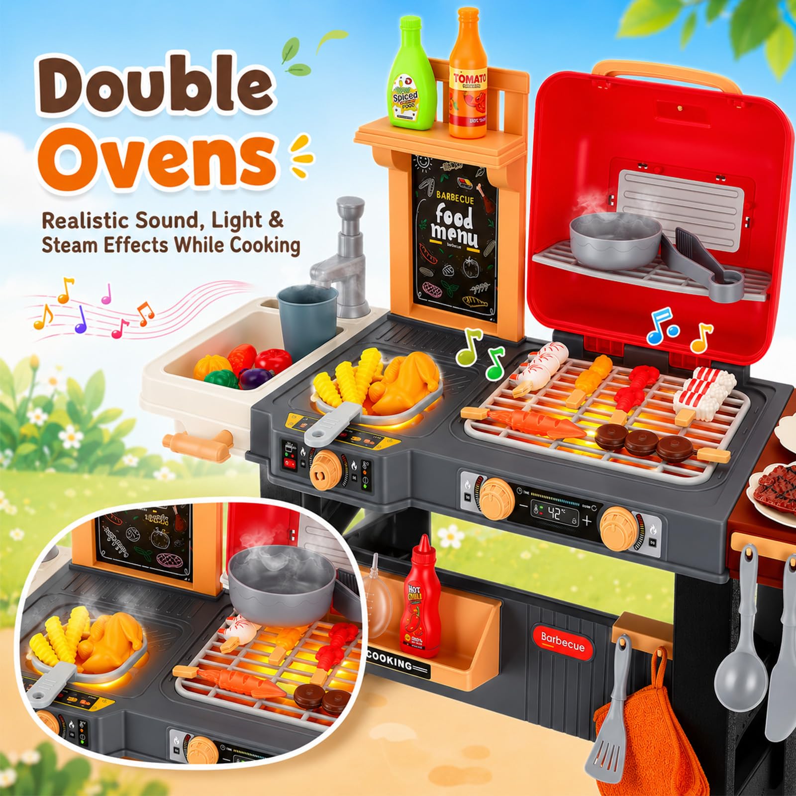 Barbecue Jouet Enfants, Ensemble de Jouets de Cuisine d'extérieur