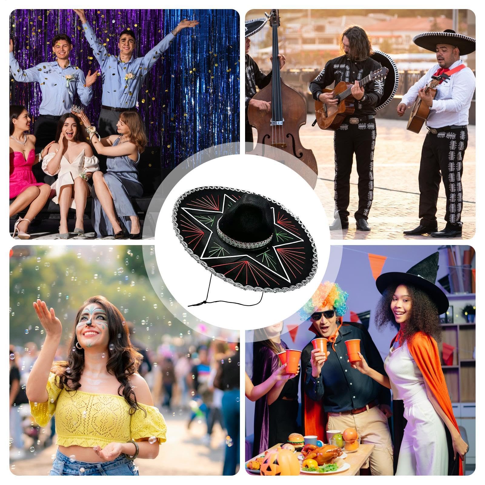 Cappelli Sombrero Copricapo con Tesa Larga da Travestimenti e Costumi di | Sombrero Messicano Tradizionale per Spettacoli Teatrali, Carnevale, Festival, e Feste