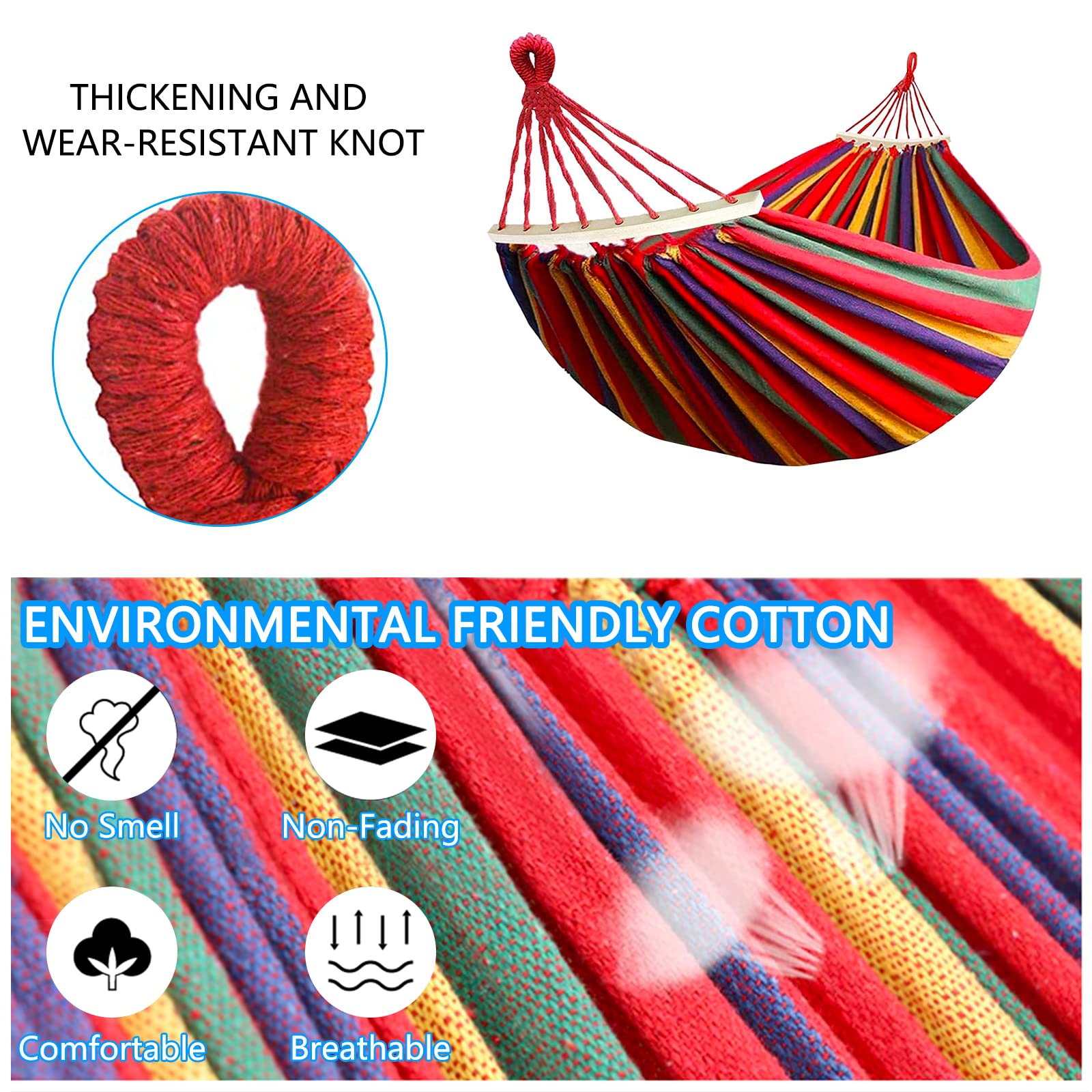 Amaca per esterni, in cotone, 190 x 150 cm, per campeggio, portata fino a 150 kg, per esterni, portatile, traspirante, con borsa per il trasporto, per campeggio, giardino, terrazza