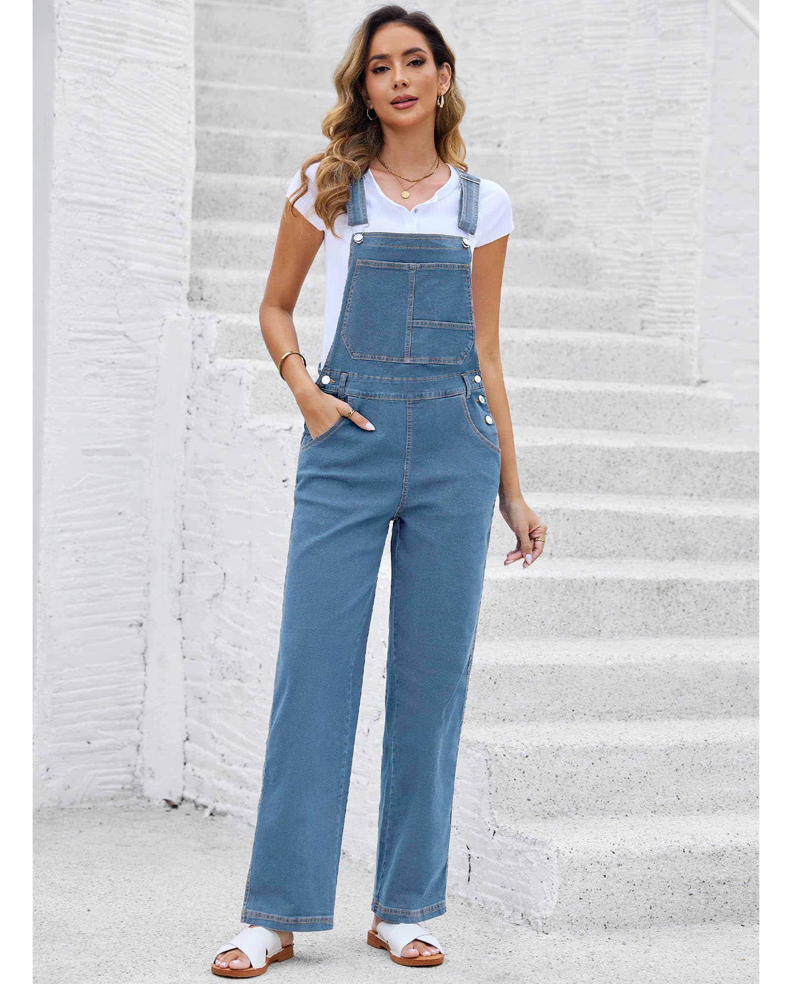 Vetinee Latzhose Damen Jeans Wide Leg Jumpsuit Baggy mit Taschen
