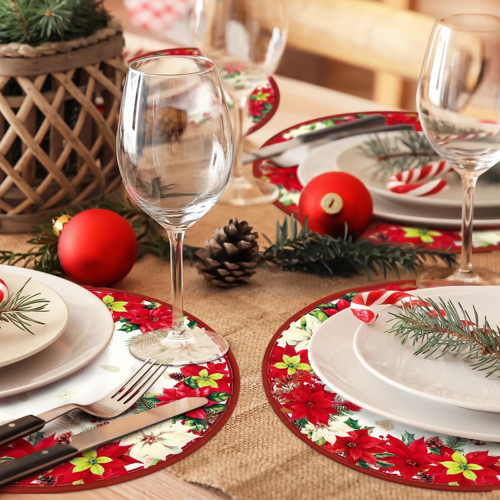 Arquiel Set De Table Lavable, Lot De 4 Sets De Table De Noël Fleurs