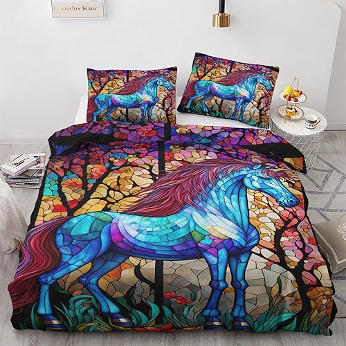 Miniatura 1 de Funda de edredón de unicornio tamaño King  Juego de ropa de cama geométrica colorida de fantasía  3 piezas  Funda de edredón con patrón de