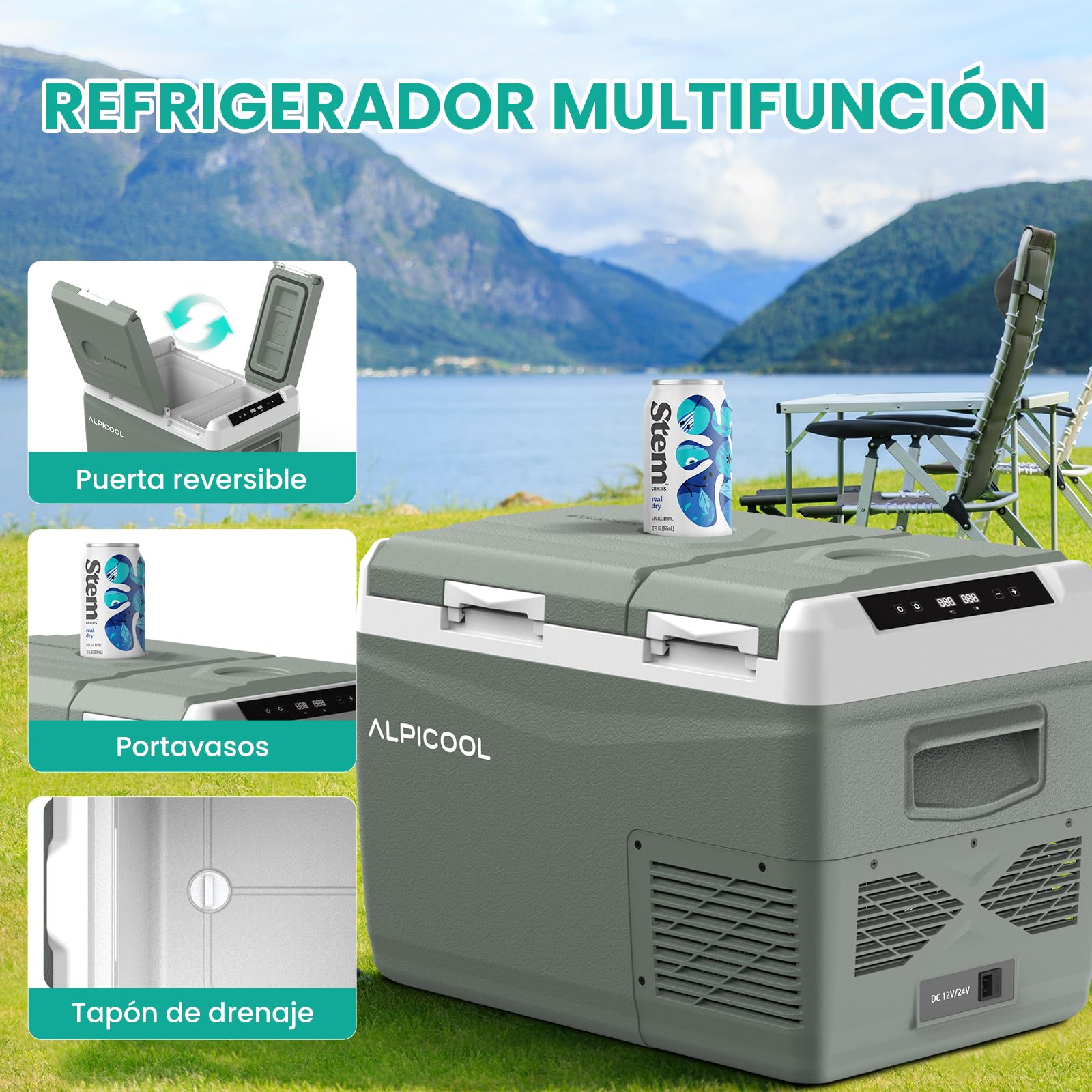 Alpicool KLS38 31L Nevera Portatil con Control de APP,2026 de Doble Zona Portátil Coche 12V /24V DC,-20℃ a 20℃, Nevera de Coche para Camping,Viajes,Automóvil,Bandeja de Hielo Incluida,Verde