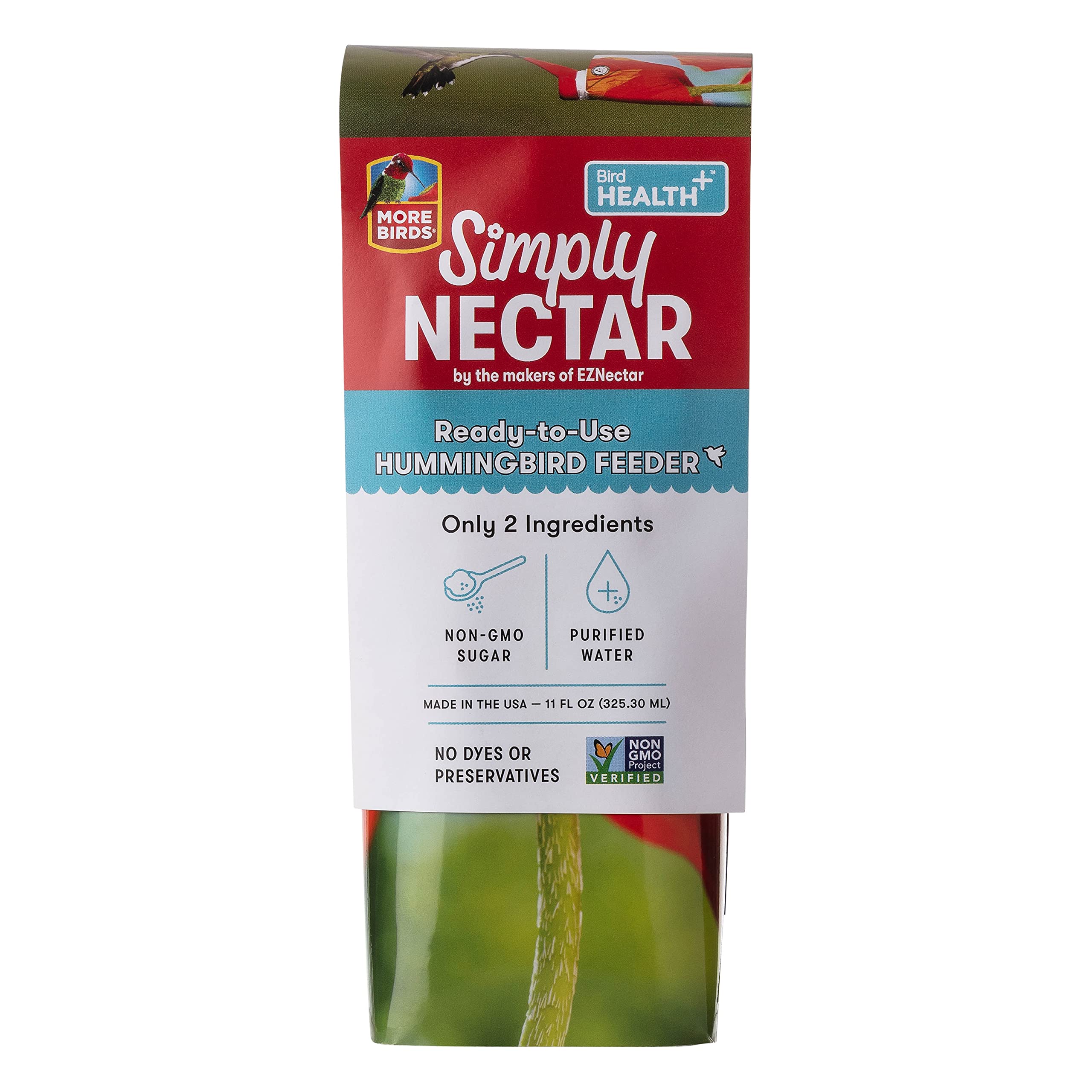 More BirdsSimply Nectar Disposable Hummingbird Feeder with Pre-Filled Nectar, 11 oz