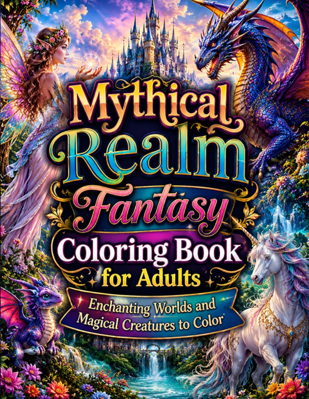 Mythical Realm Fantasy Coloring Book for Adults: Enchanting Worlds and Magical Creatures to Color: A Magical Coloring Journey Filled with Dragons, ... Worlds for Relaxation and Stress Relief