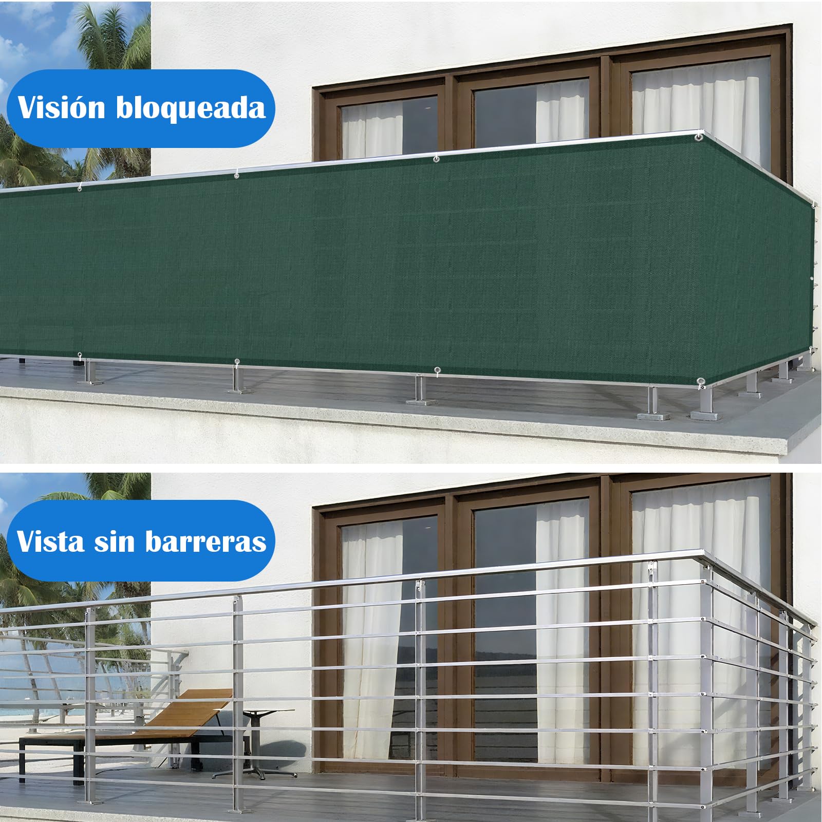 Cool Area Pantalla Privacidad para Balcón 150x300 cm Impermeable Malla de Ocultacion Protección Opaca para Jardín Exterior Terraza,Protección UV,Resistente al Viento,con Ataduras de Cables,Dark Green — view 4