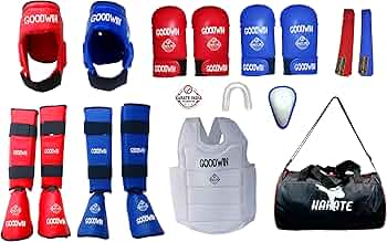 BE TREND KIO Approved Martial Arts Karate Safety Kit Pack of Head Guard, Chest Guard, Shin Guard, Hand Gloves, Belts, Mouth Guard, Karate Bag & Abdome...