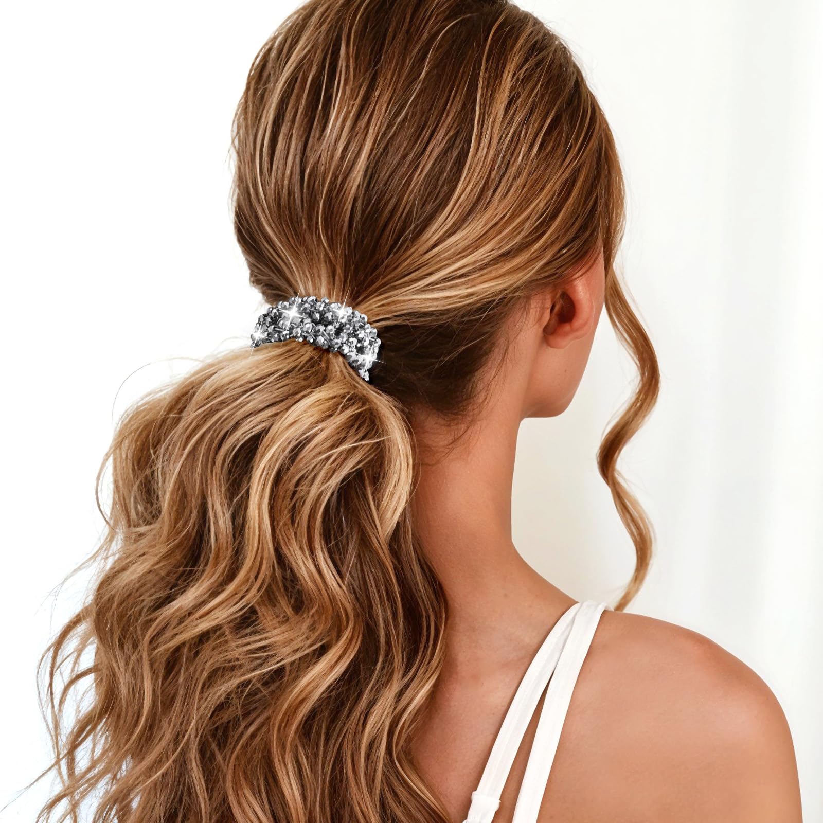 3 PCS Rhinestone Hair Ties, Elastic Ponytail Holders, Glitter Crystal Hair Scrunchies Ties - Image 3