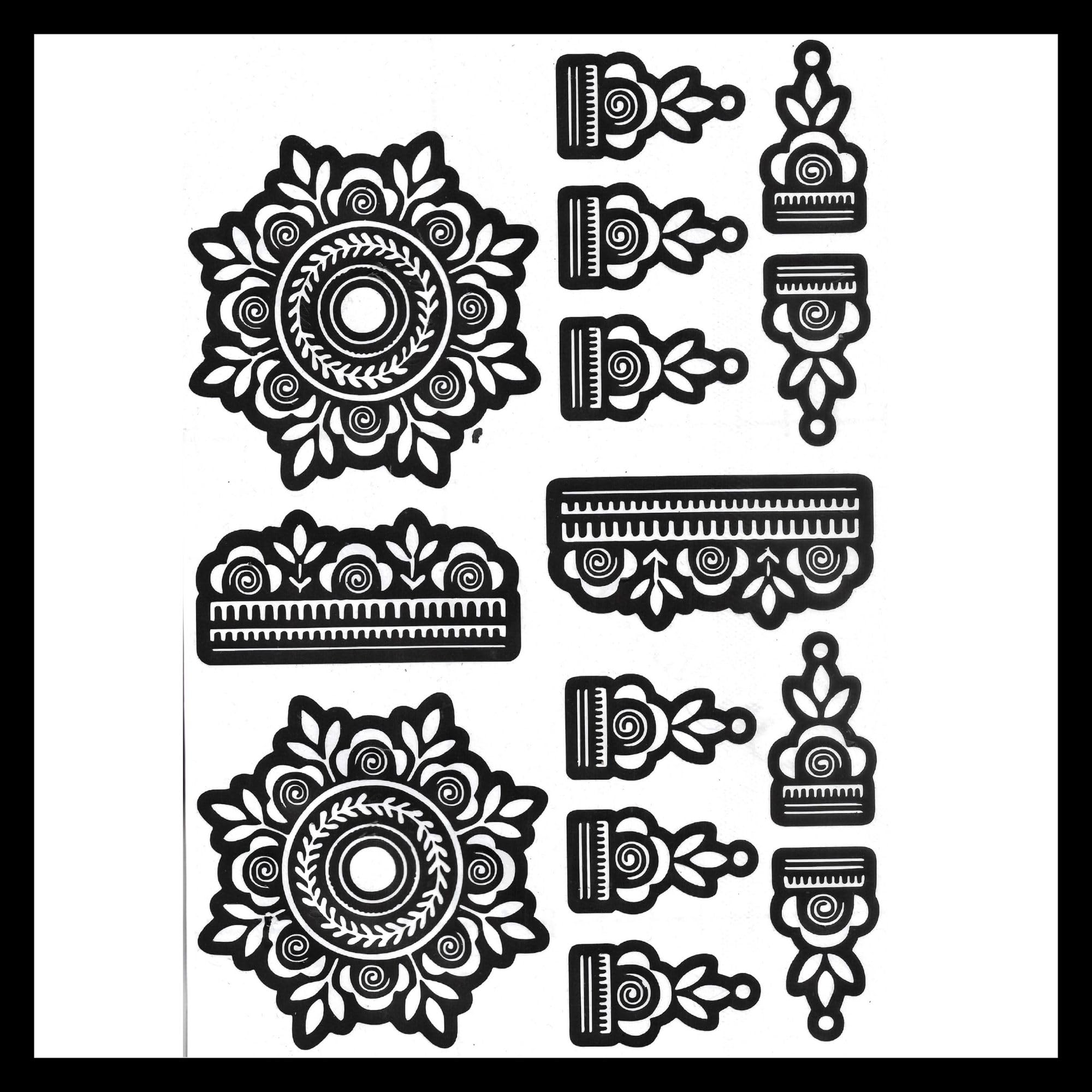 Mandala Tikki Mehandi Stencil - Reusable Henna Template Sheet with Traditional Round Sun Motifs & Finger Borders, Easy DIY Mehndi for Palms & Back Hand (Mehandi_Sticker_007)-image-20