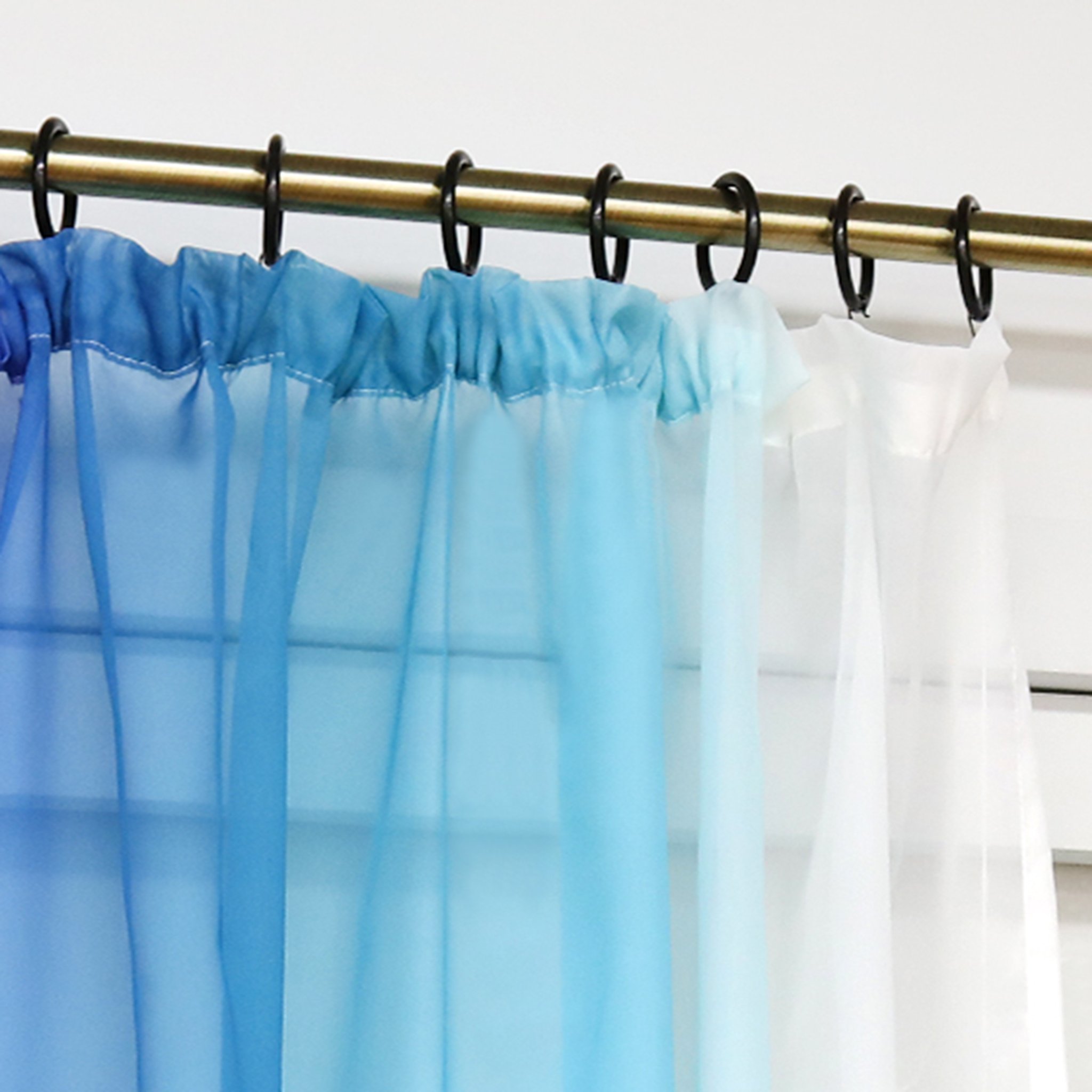 HongYa 2 Vorhänge, Farbverlauf, Weiß und Blau, H/L, 175/140 cm, Kräuselband, Polyester, transparent, einfache Installation, großes Fenster, für Schlafzimmer, Balkon, Küche