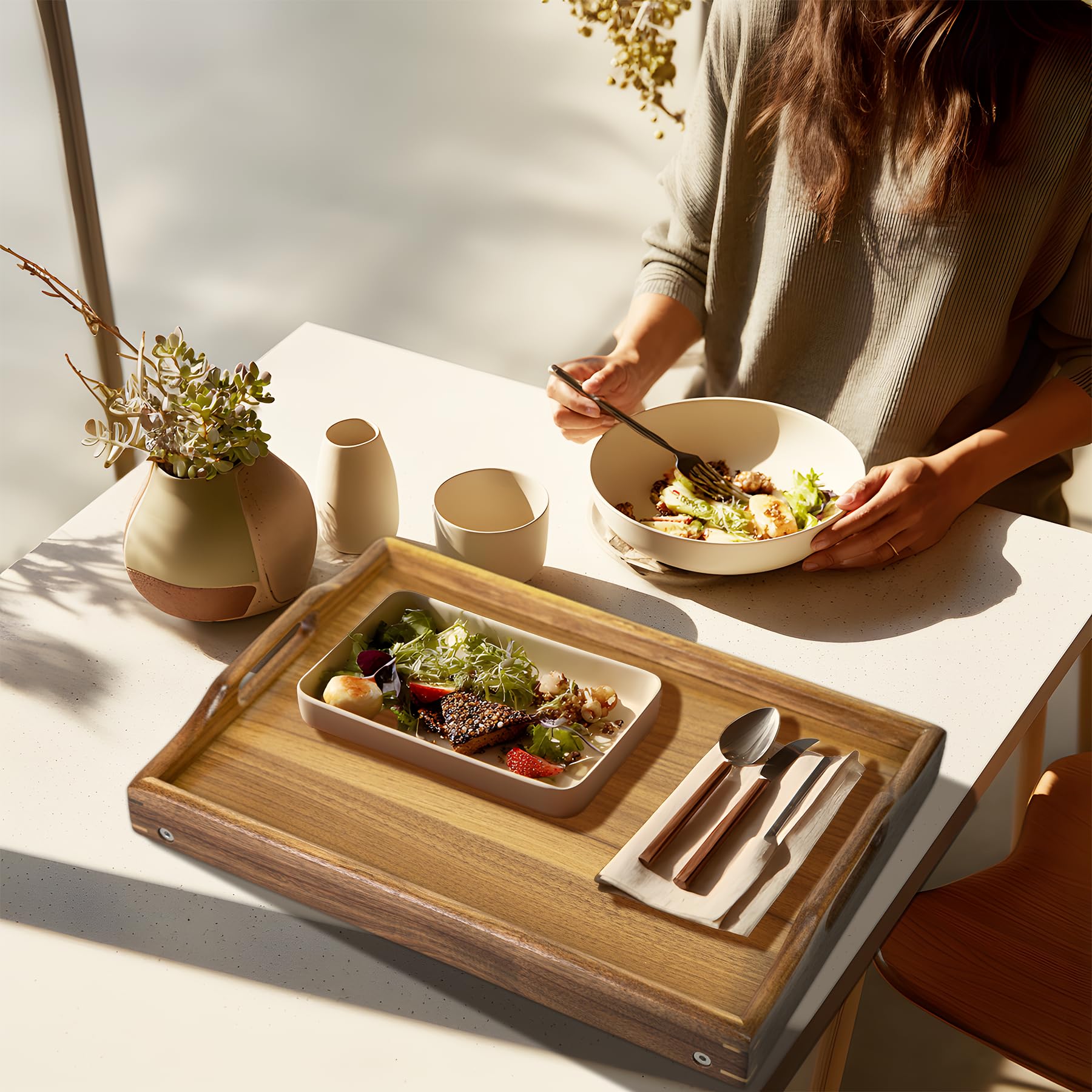 Utoplike Plateau de lit en Acacia pour Manger, Plateau de Petit déjeuner pour lit, Table de Service Pliable en Bois pour canapé