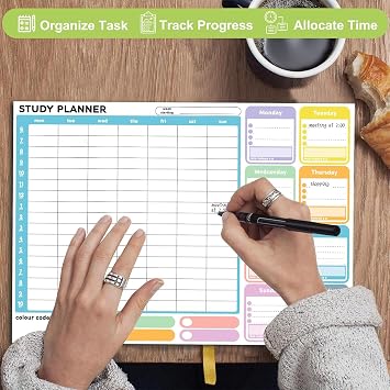 A4 Thick Study and Revision Planner Pad for Scheduling and Time Management, 52 Tear off Sheets Weekly Planner Pad for Students, Study Work, Daily life, 21 X 29.7cm,1 Year of Use