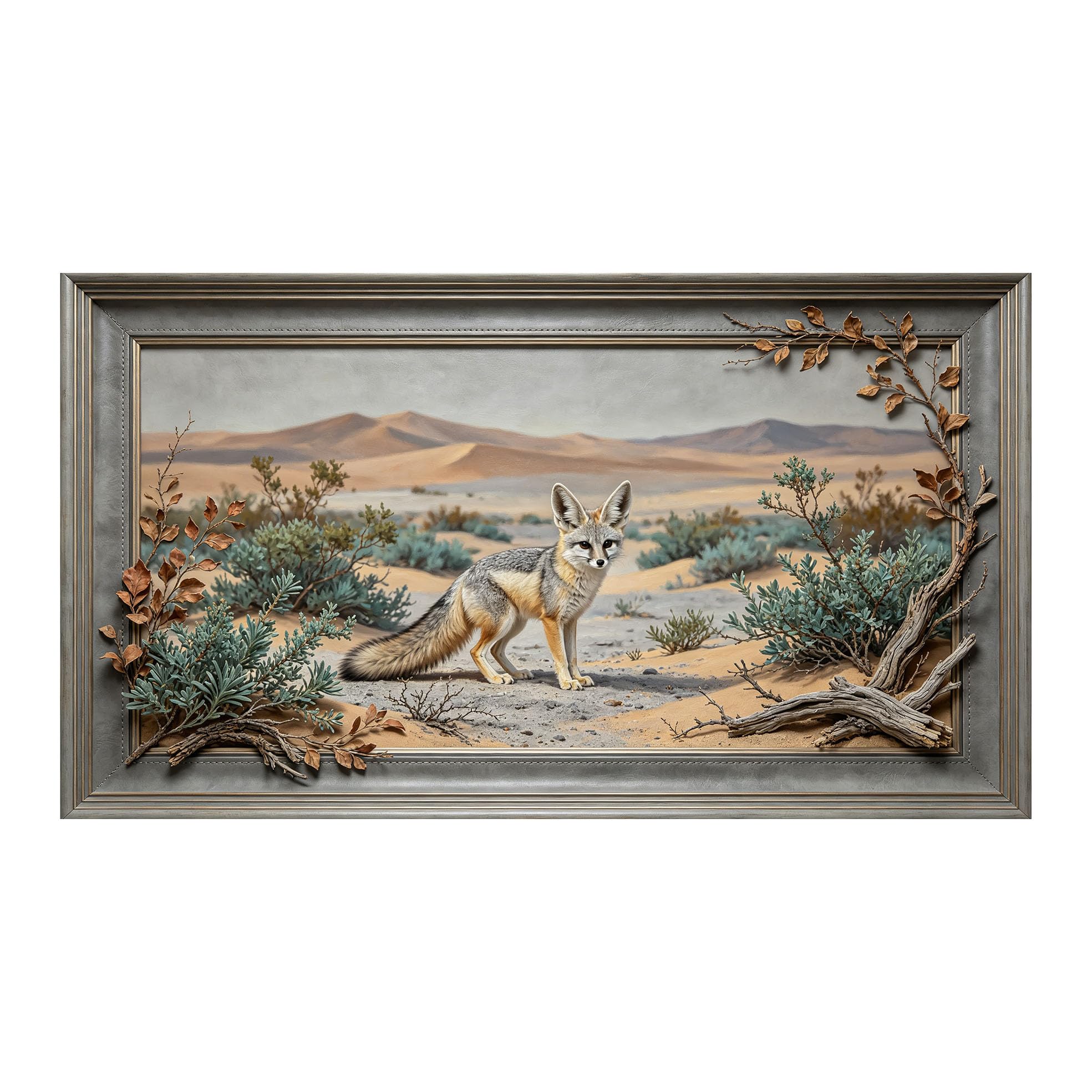 Yzpallescene 3D 3D Framed Wall Art 50cm×90cm Desert Fox Landscape Oil Painting Large Size SelfAdhesive Removable Wall Decor Prints Artwork for Living Room Bedroom Office
