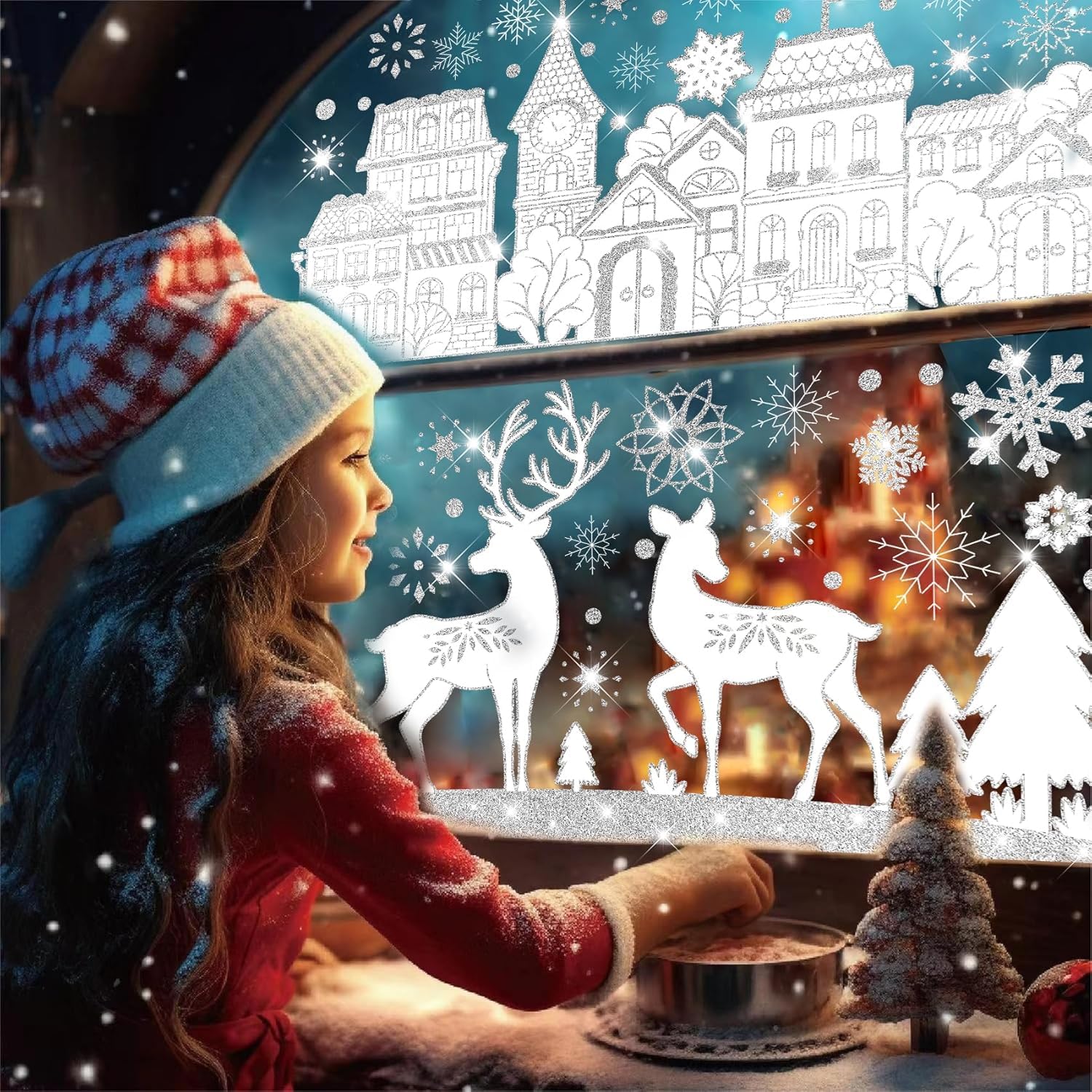 Statique cling décoration dé fenêtre de noël réutilisable