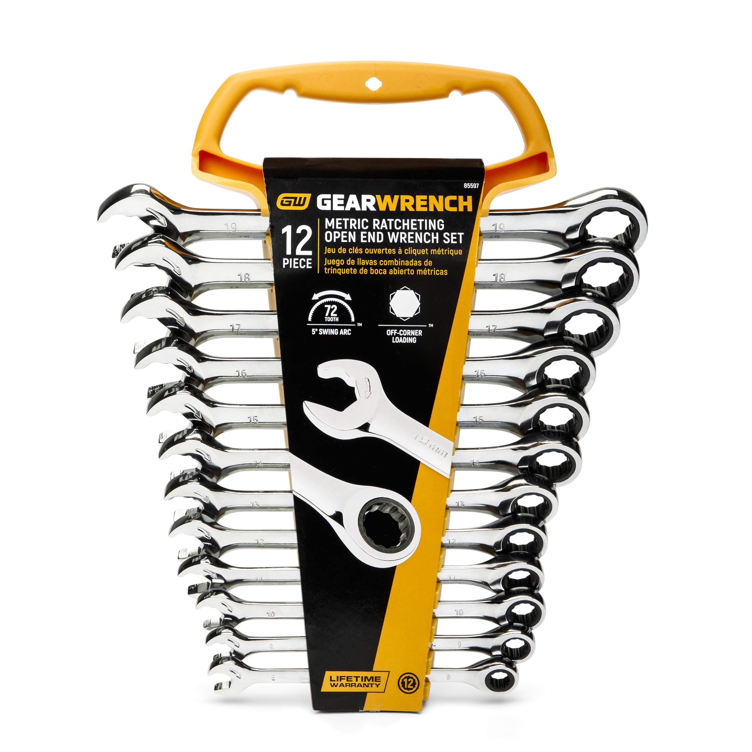 GearWrench 85597 Juego de Llaves Métricas de Trinquete de Extremo Abierto, 12 Piezas